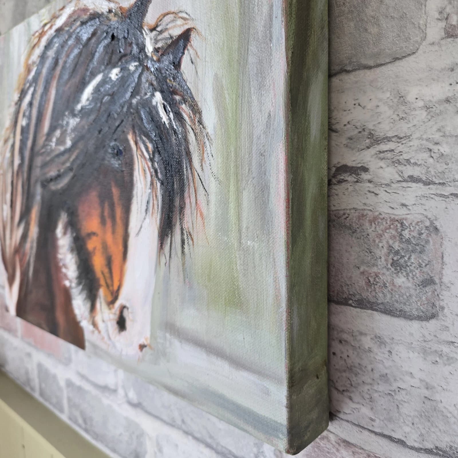 Oil Painting Clydesdale Horse Portrait Snow thumbnail 5
