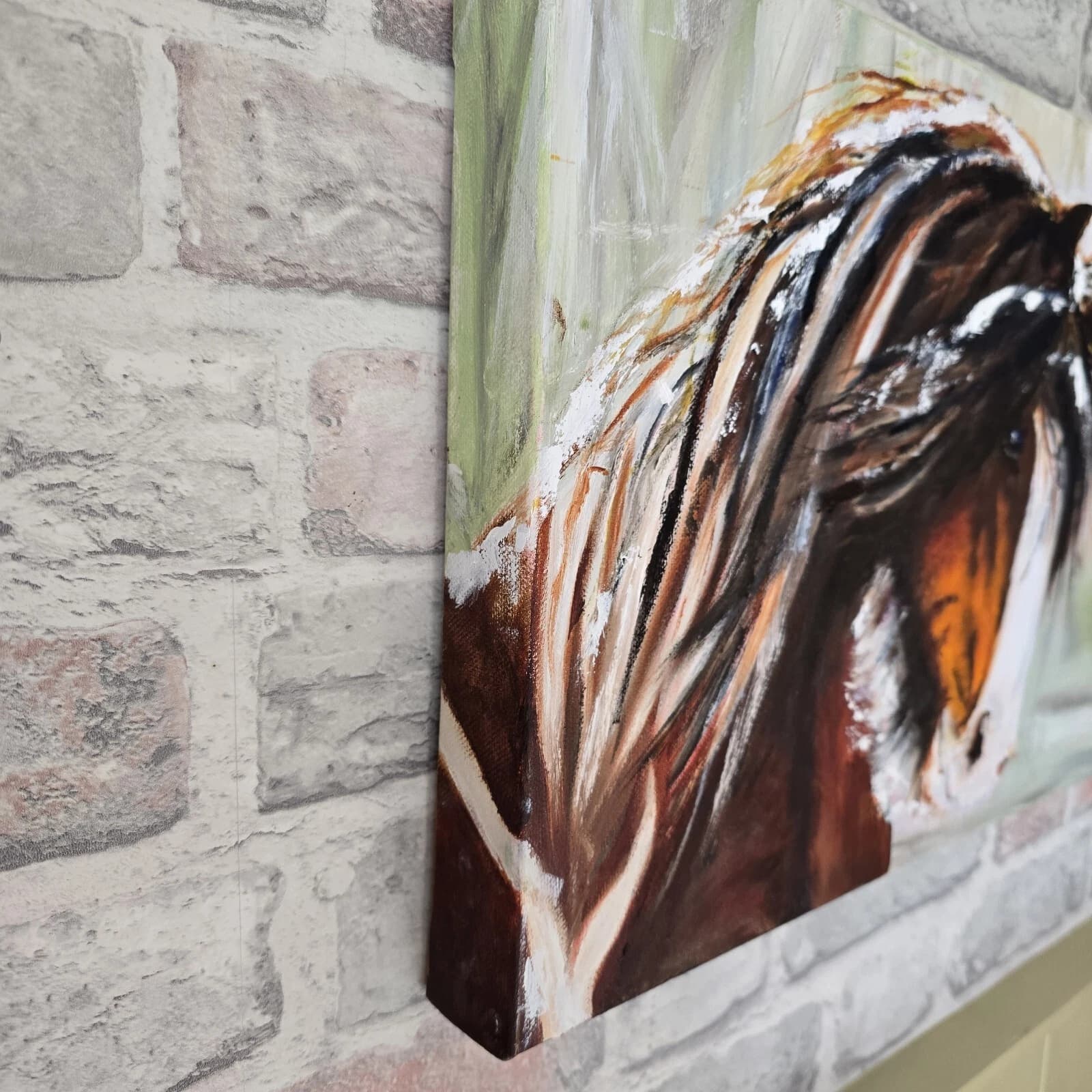 Oil Painting Clydesdale Horse Portrait Snow thumbnail 6