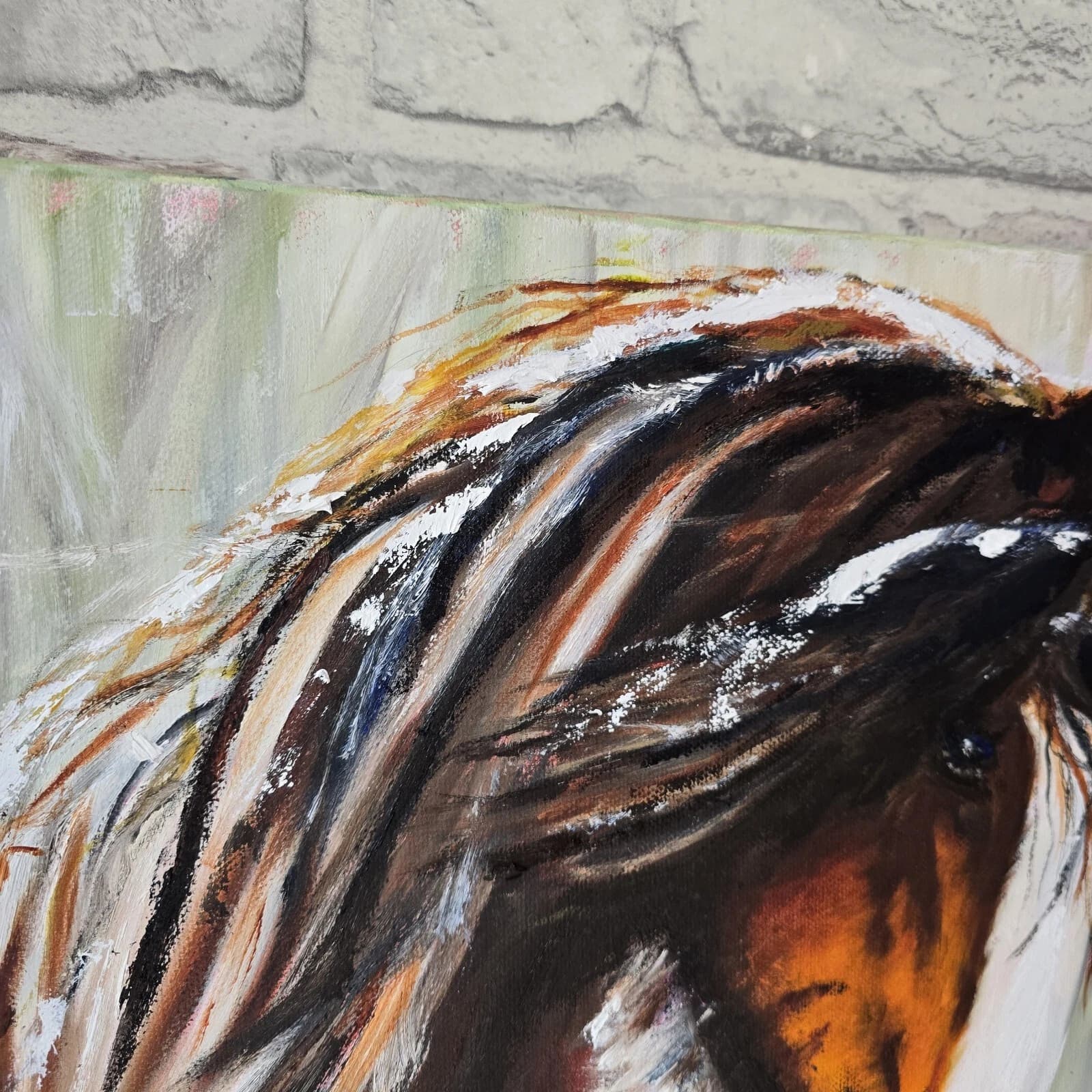 Oil Painting Clydesdale Horse Portrait Snow thumbnail 7