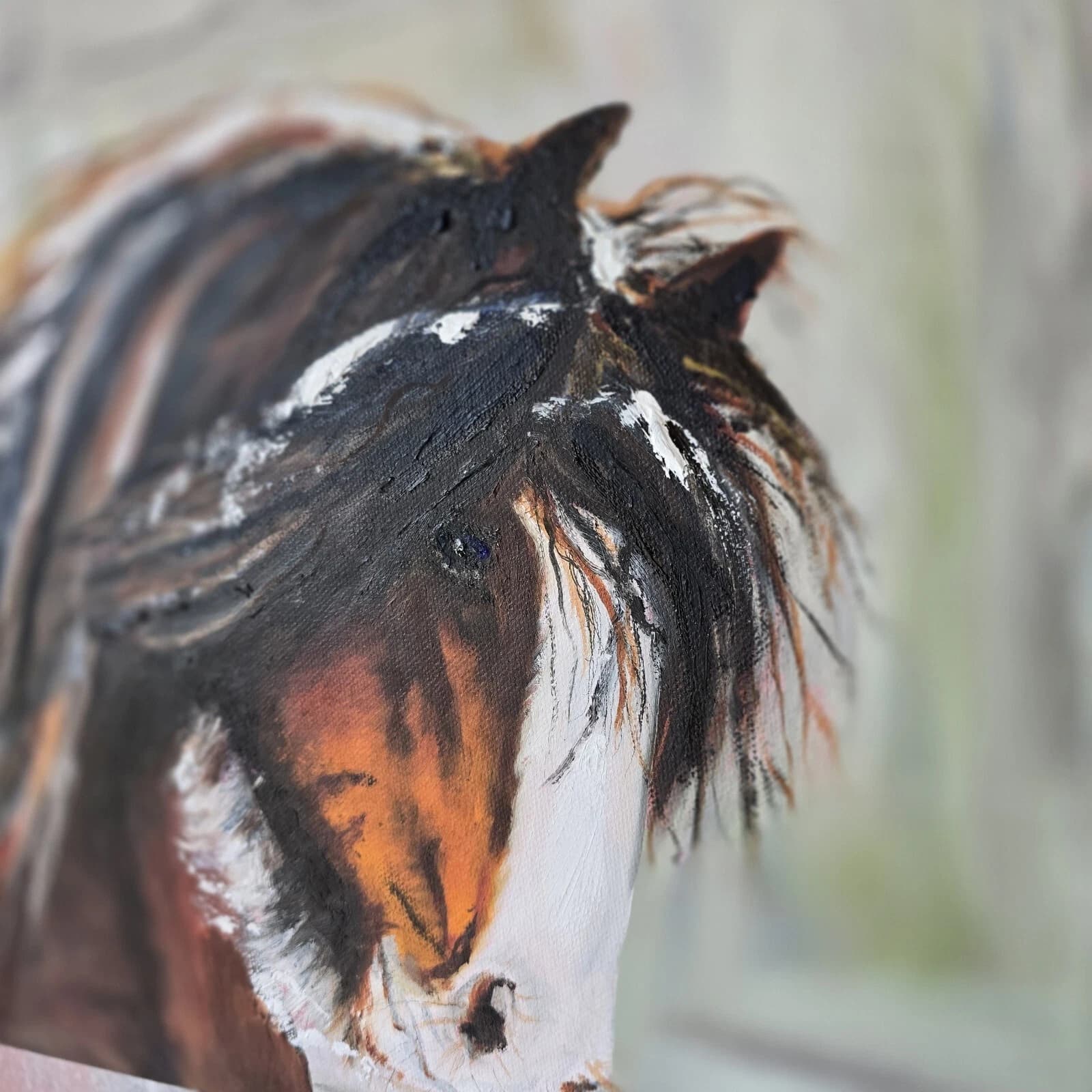 Oil Painting Clydesdale Horse Portrait Snow thumbnail 8