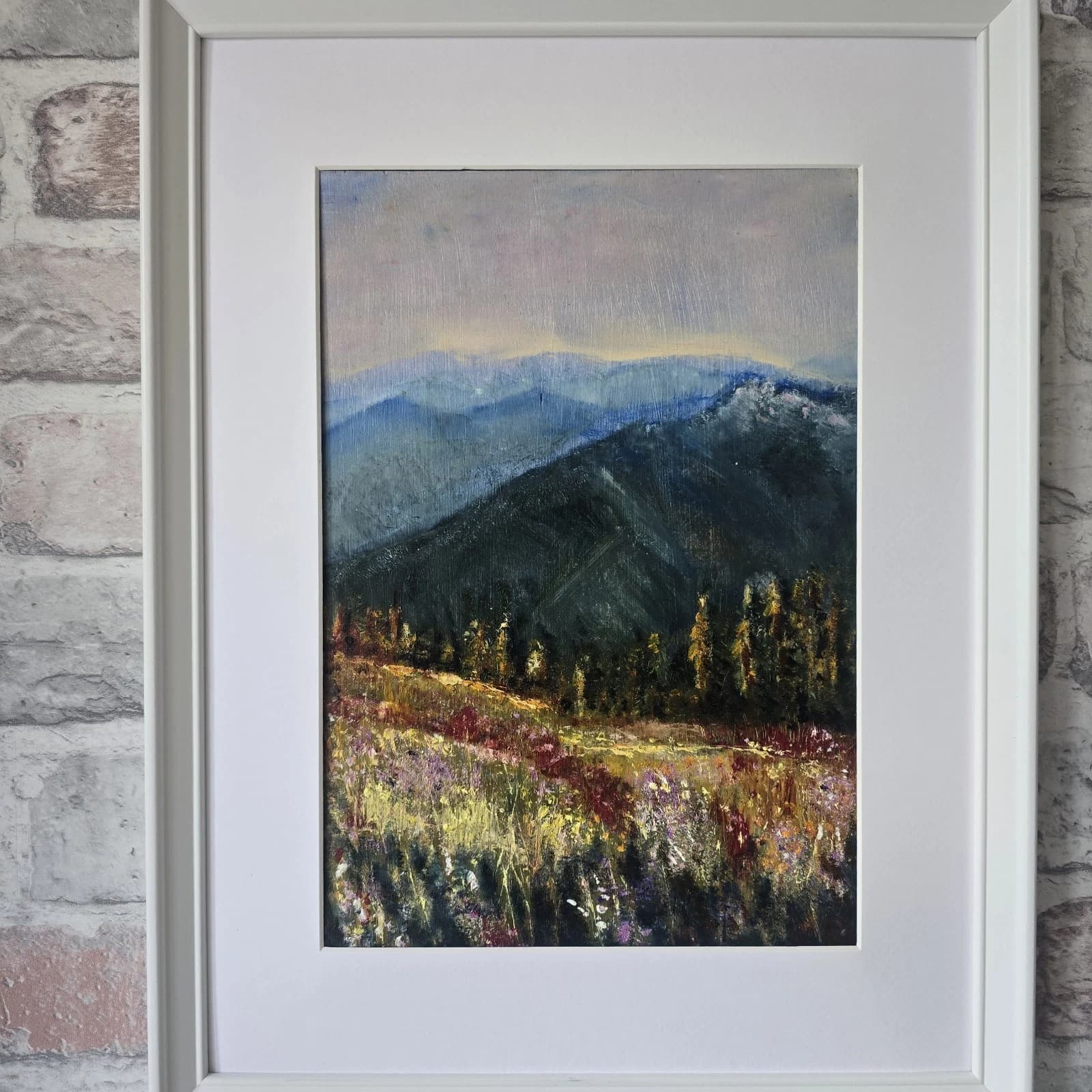 Oil Painting Mountains Fields Floral Landscape Framed thumbnail 2