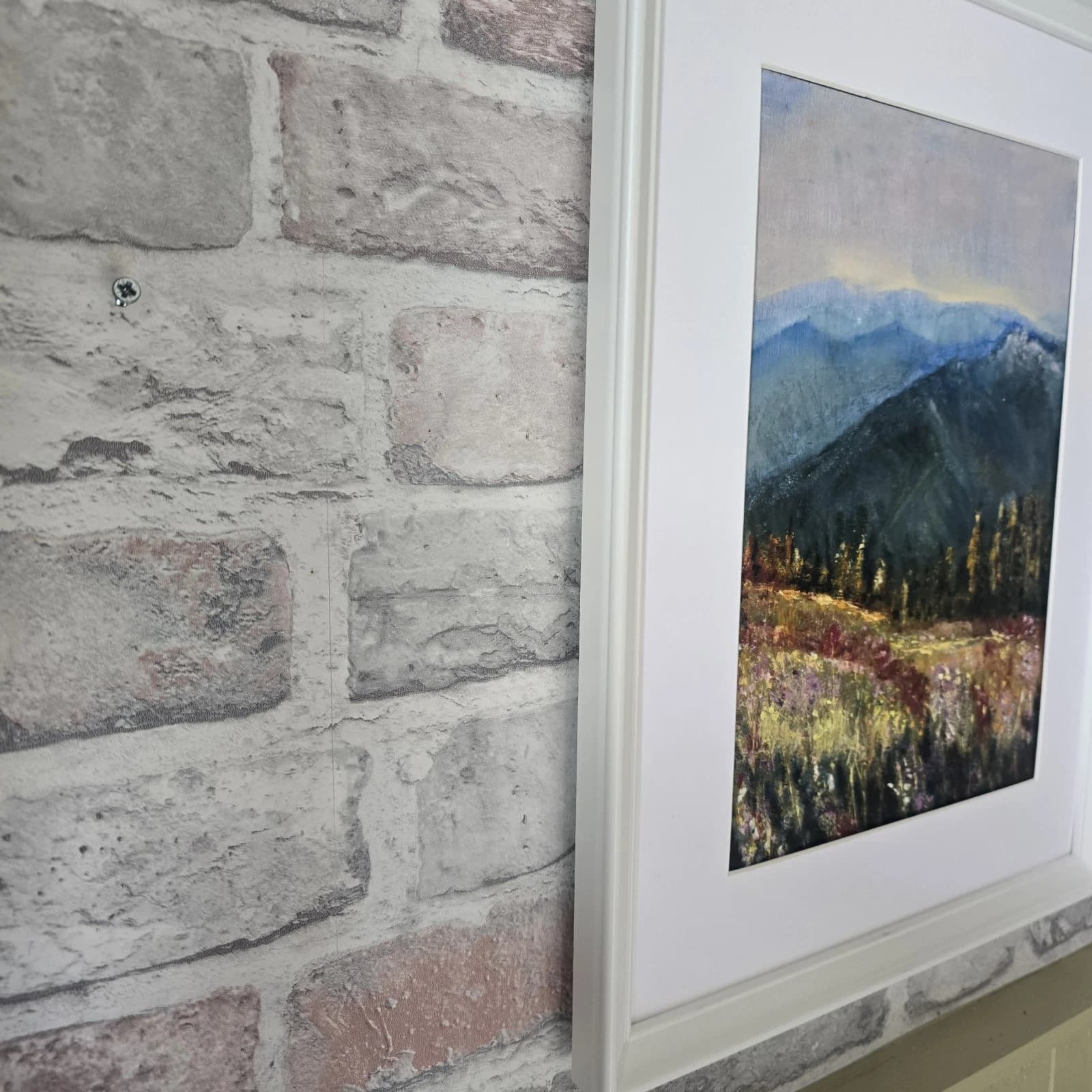 Oil Painting Mountains Fields Floral Landscape Framed thumbnail 3