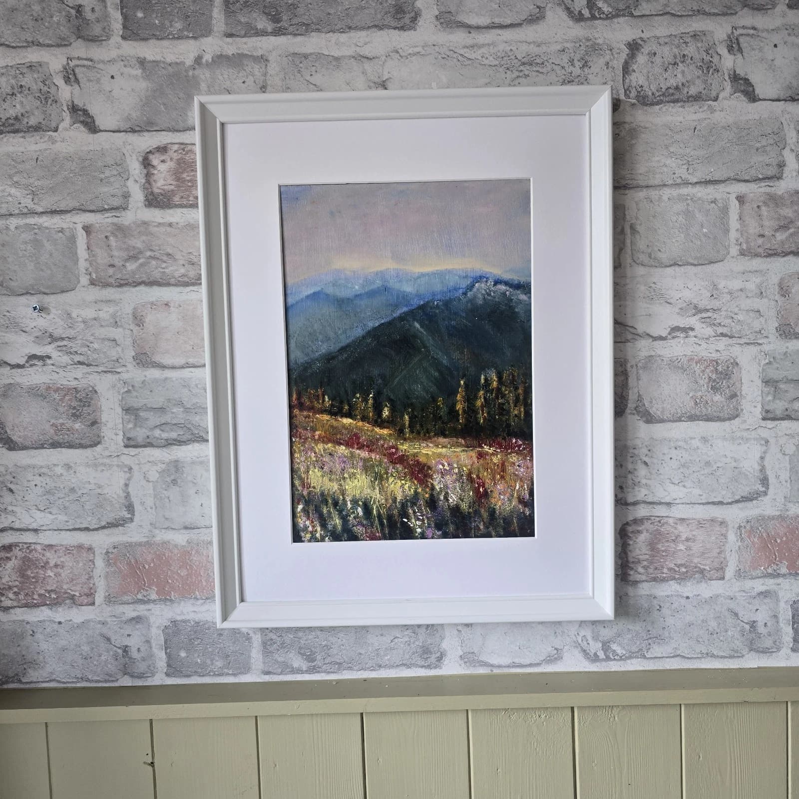 Oil Painting Mountains Fields Floral Landscape Framed thumbnail 4