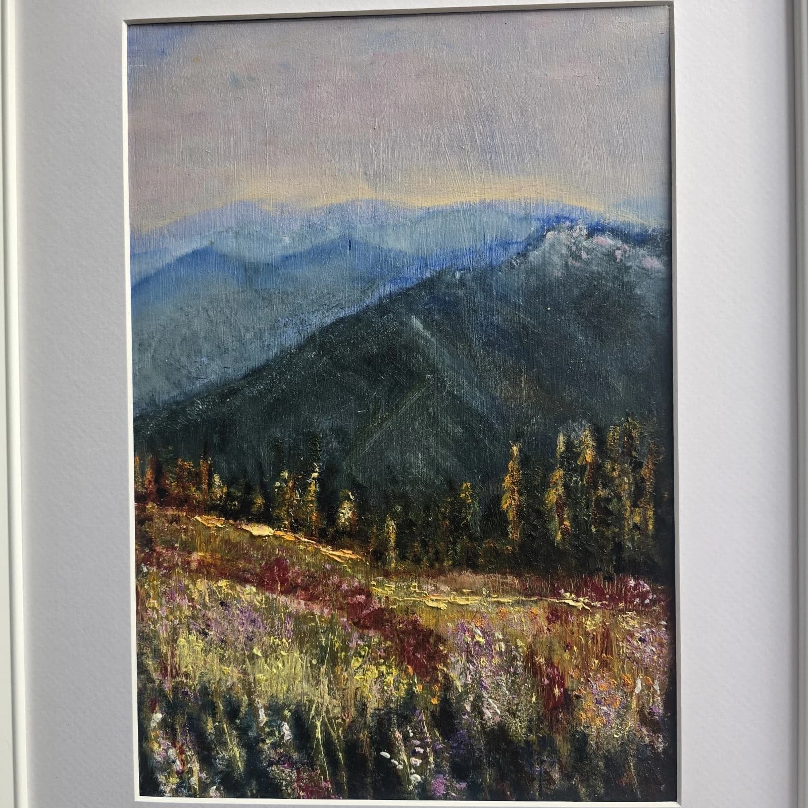 Oil Painting Mountains Fields Floral Landscape Framed thumbnail 5