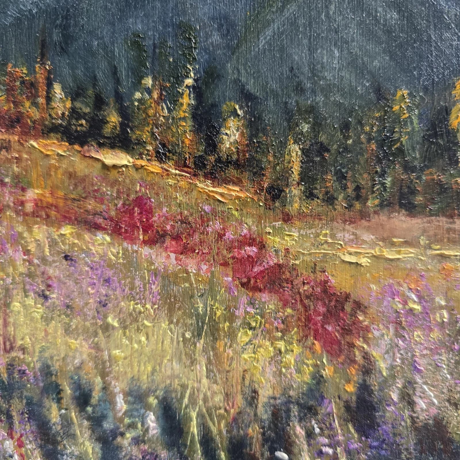 Oil Painting Mountains Fields Floral Landscape Framed thumbnail 7