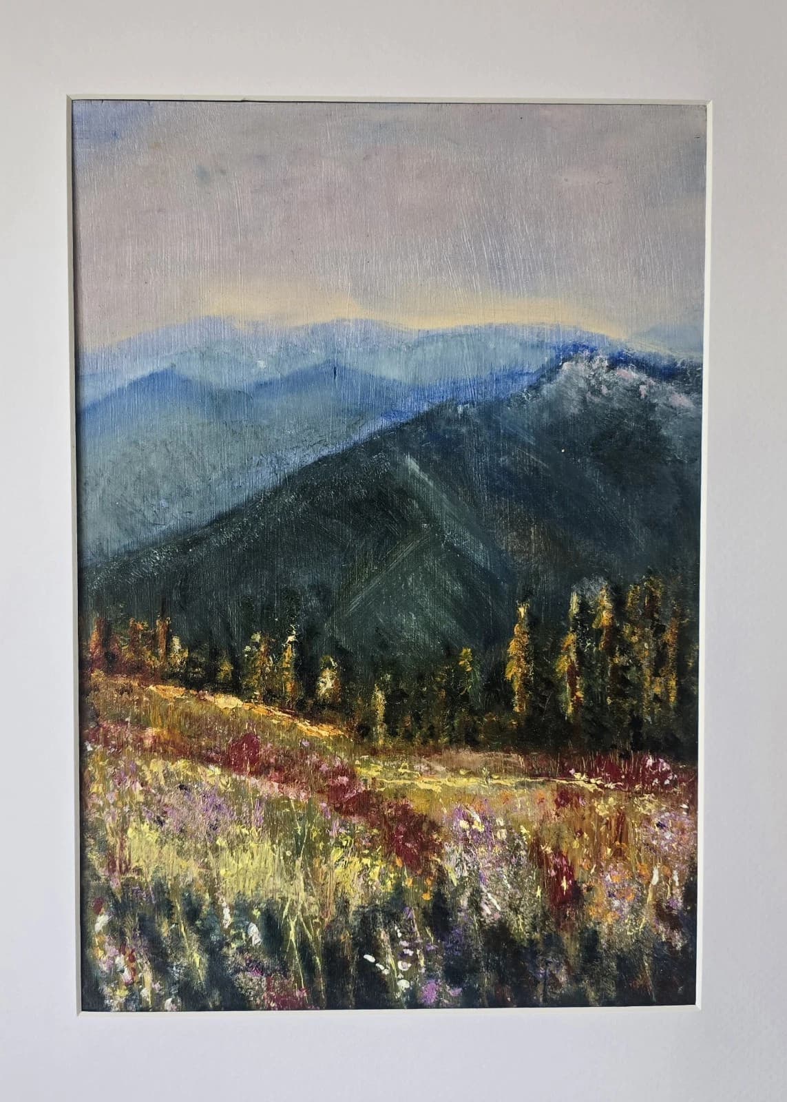 Oil Painting Mountains Fields Floral Landscape Framed thumbnail 8