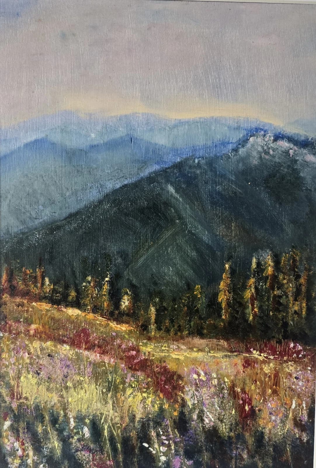Oil Painting Mountains Fields Floral Landscape Framed thumbnail 9