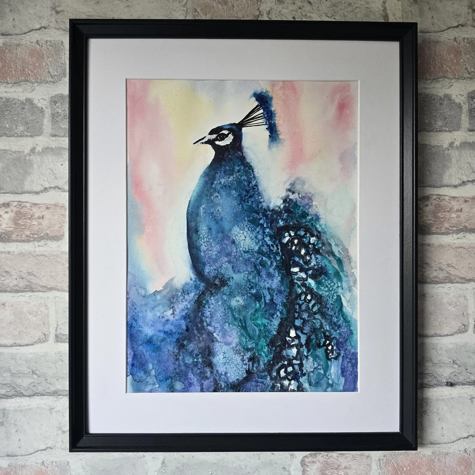 Peacock Wildlife Watercolour Painting Bird Framed thumbnail 2