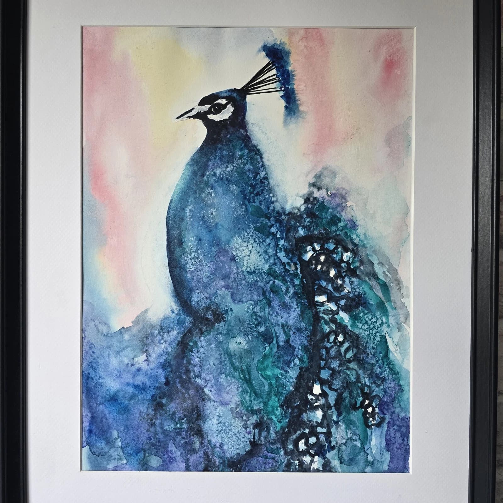 Peacock Wildlife Watercolour Painting Bird Framed thumbnail 14