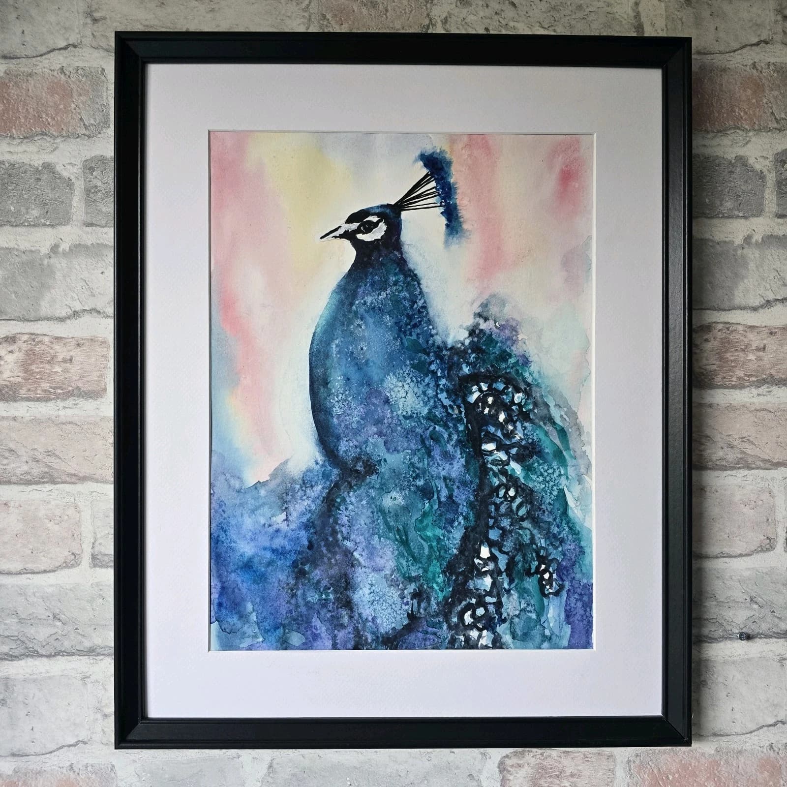 Peacock Wildlife Watercolour Painting Bird Framed thumbnail 16