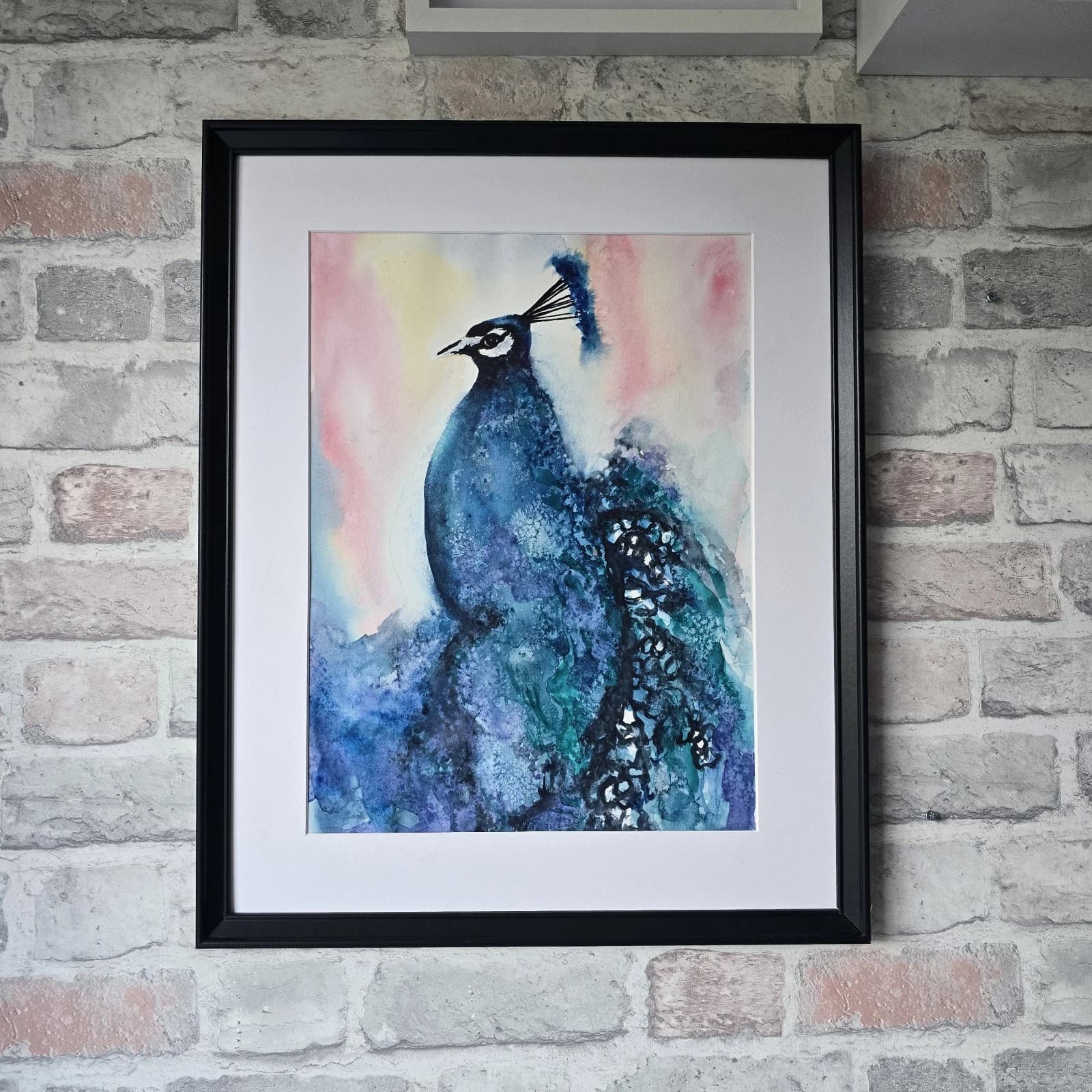 Peacock Wildlife Watercolour Painting Bird Framed thumbnail 3