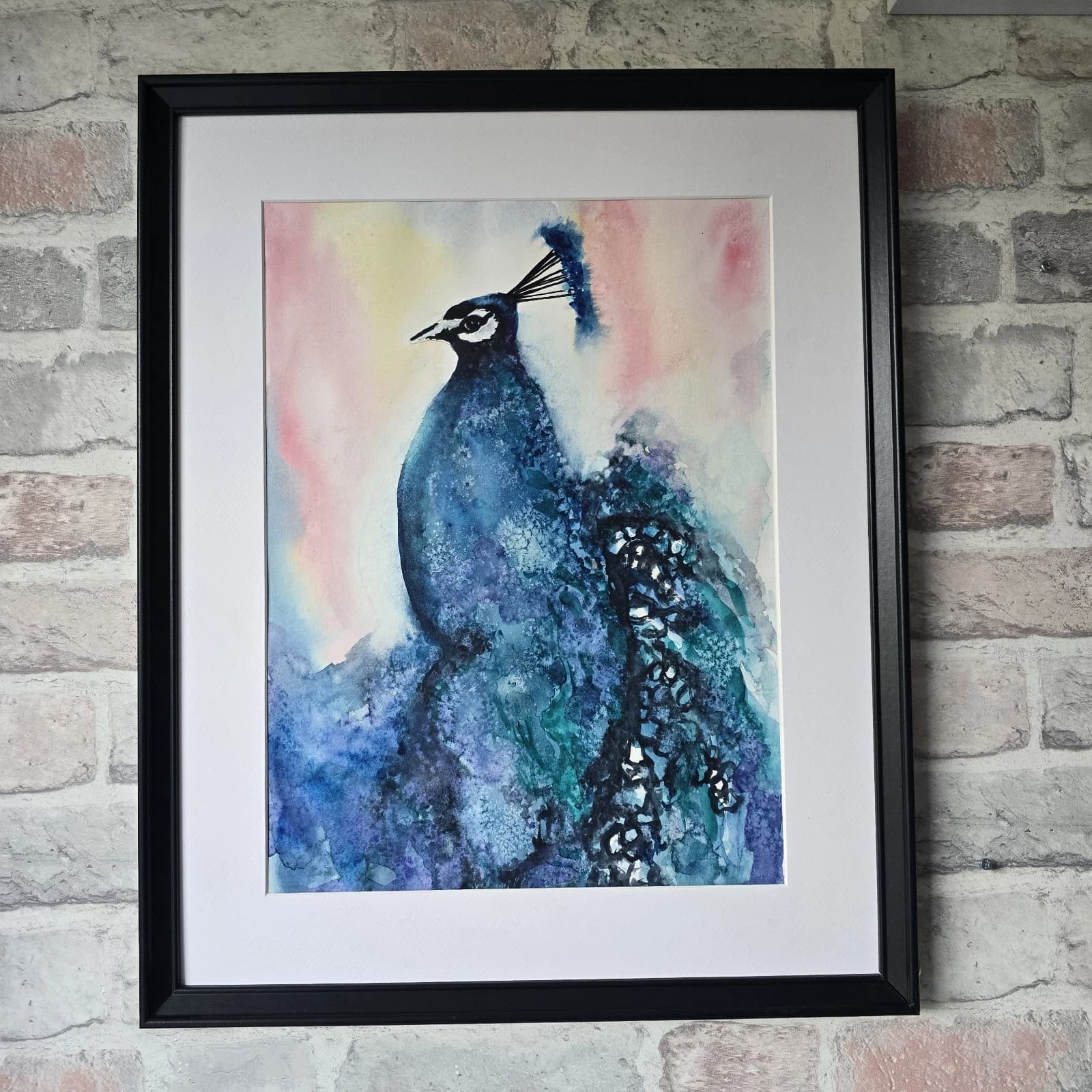 Peacock Wildlife Watercolour Painting Bird Framed thumbnail 4