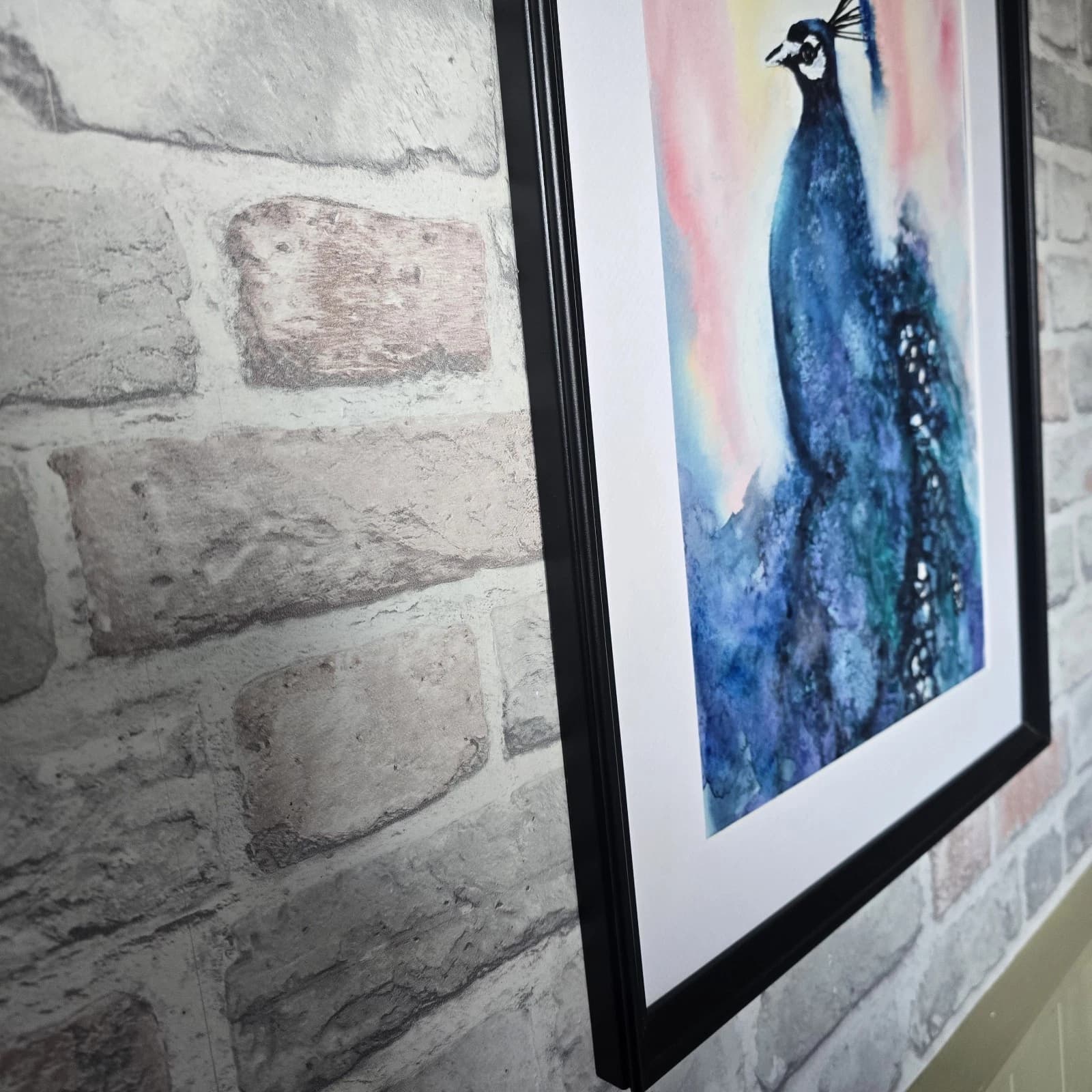 Peacock Wildlife Watercolour Painting Bird Framed thumbnail 5
