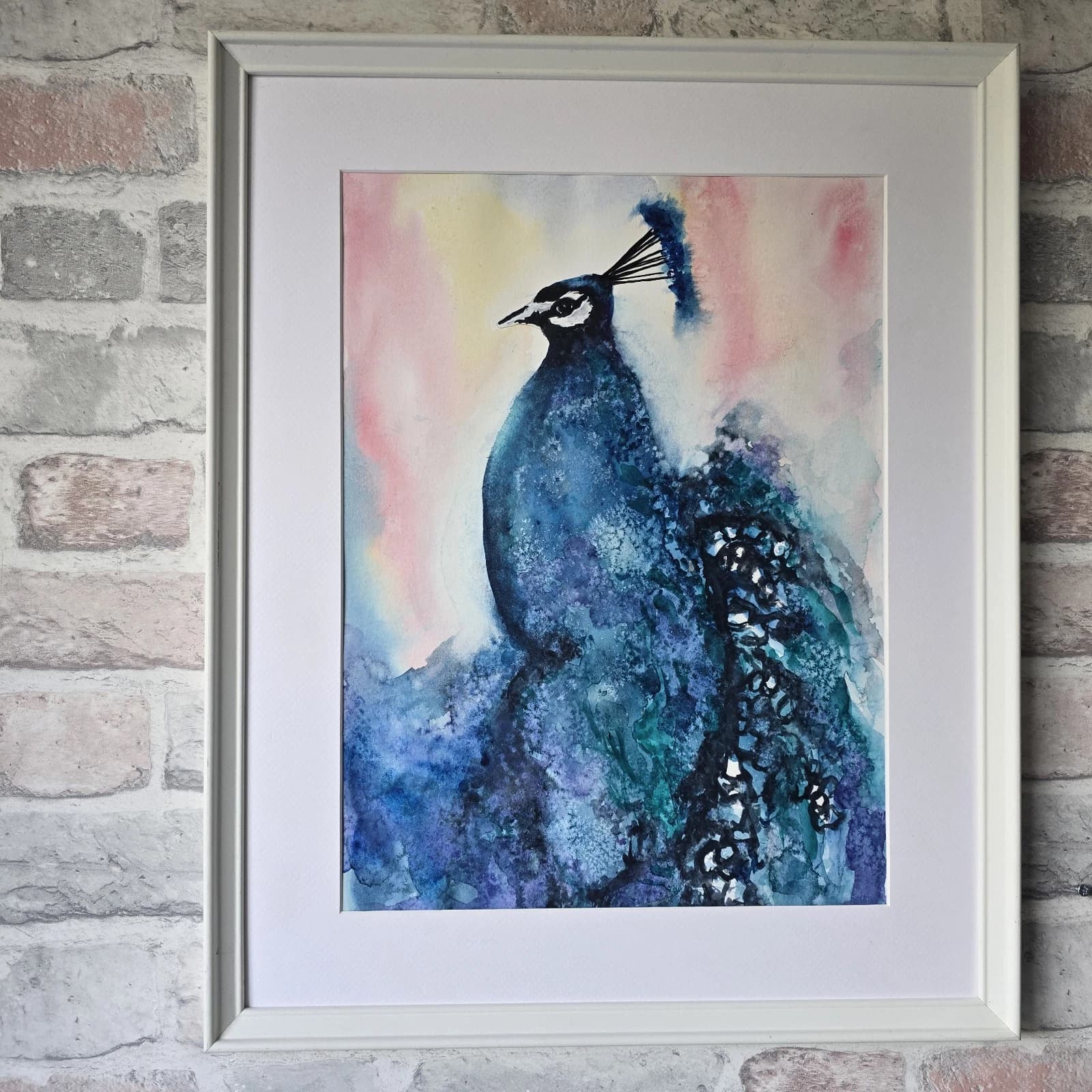 Peacock Wildlife Watercolour Painting Bird Framed thumbnail 6