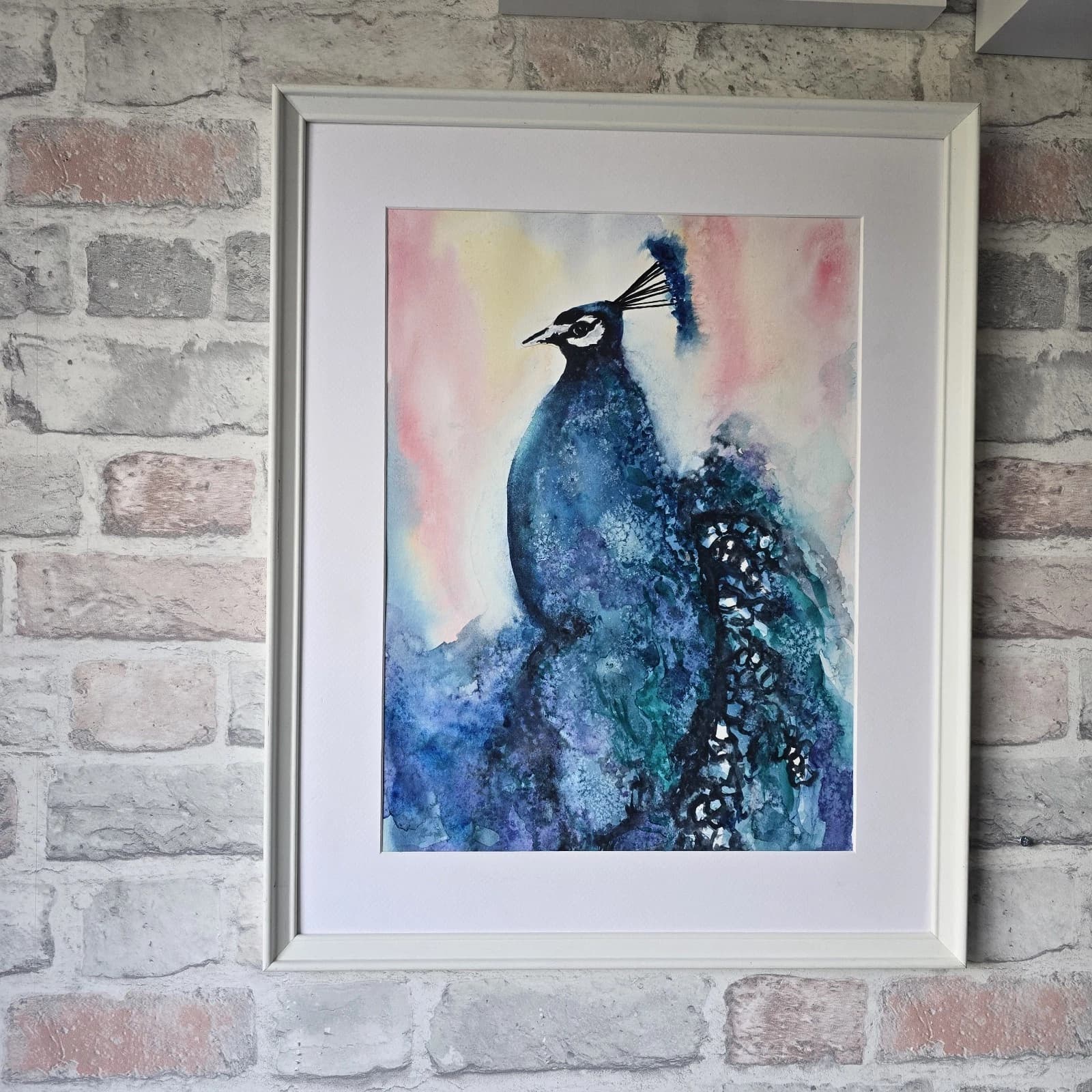 Peacock Wildlife Watercolour Painting Bird Framed thumbnail 7