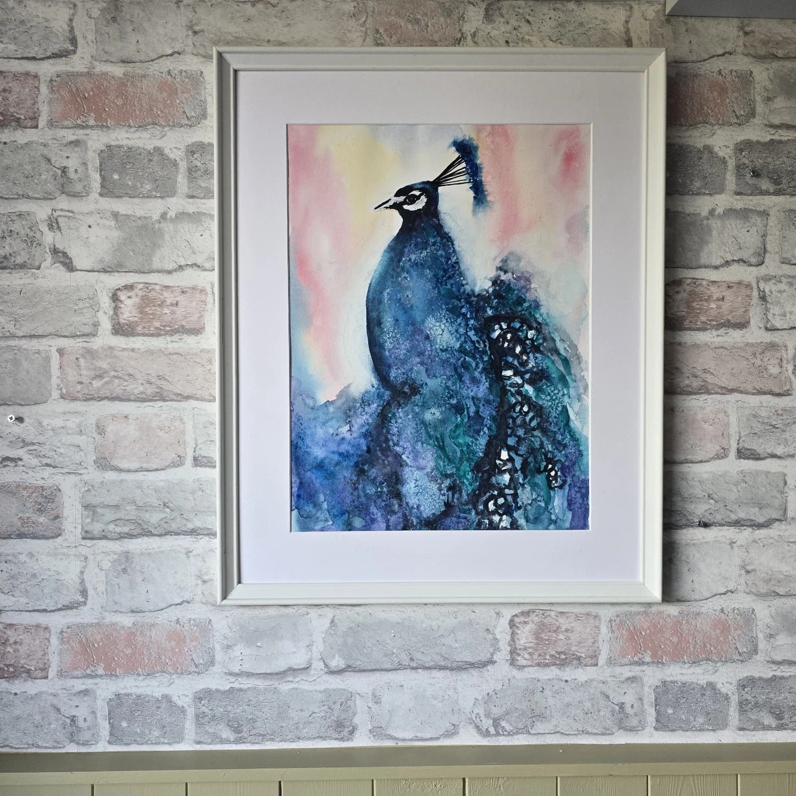 Peacock Wildlife Watercolour Painting Bird Framed thumbnail 8
