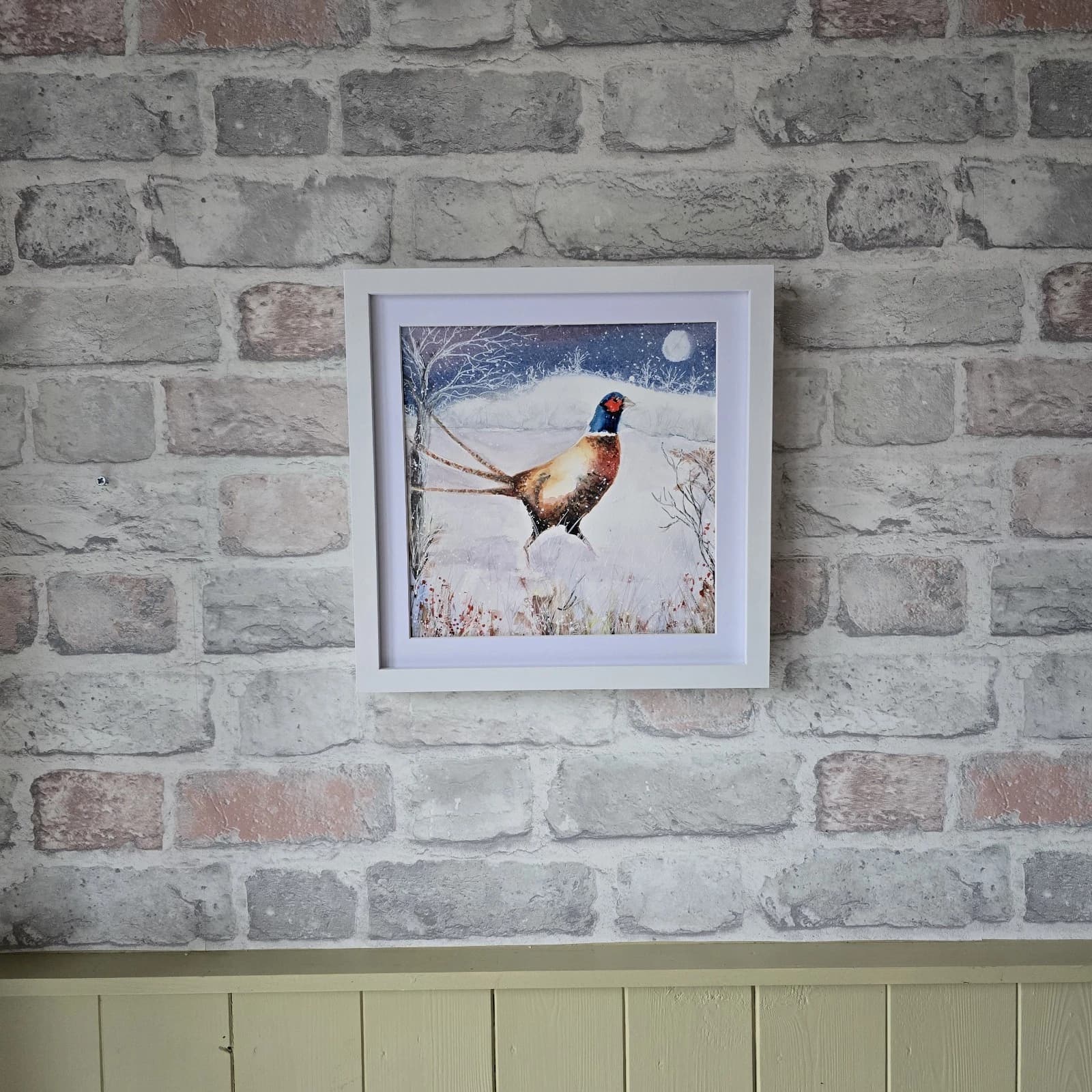 Pheasant Game Bird Watercolour Snow Winter Painting Gift Framed thumbnail 11