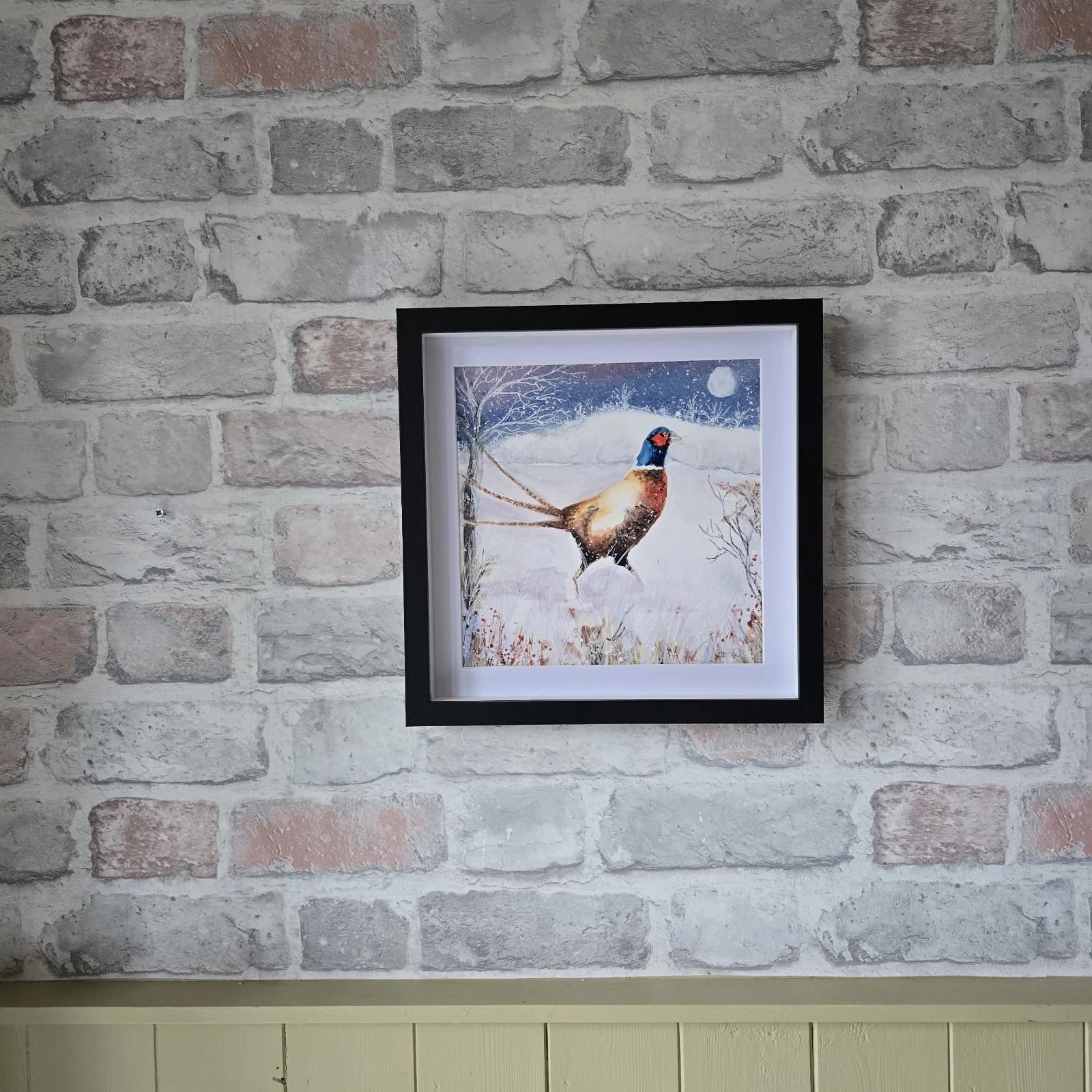 Pheasant Game Bird Watercolour Snow Winter Painting Gift Framed thumbnail 20