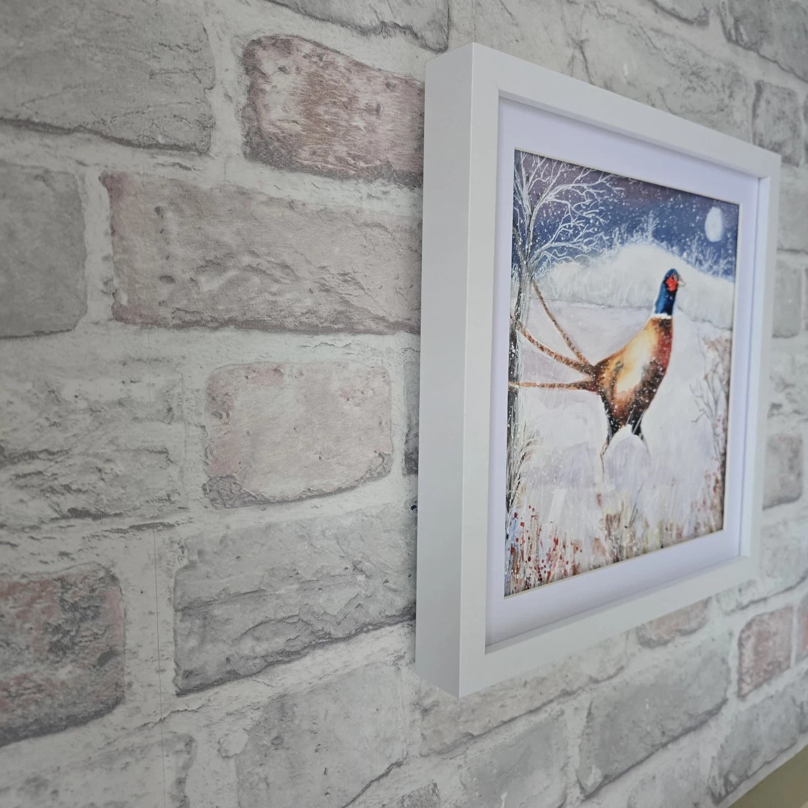 Pheasant Game Bird Watercolour Snow Winter Painting Gift Framed thumbnail 3