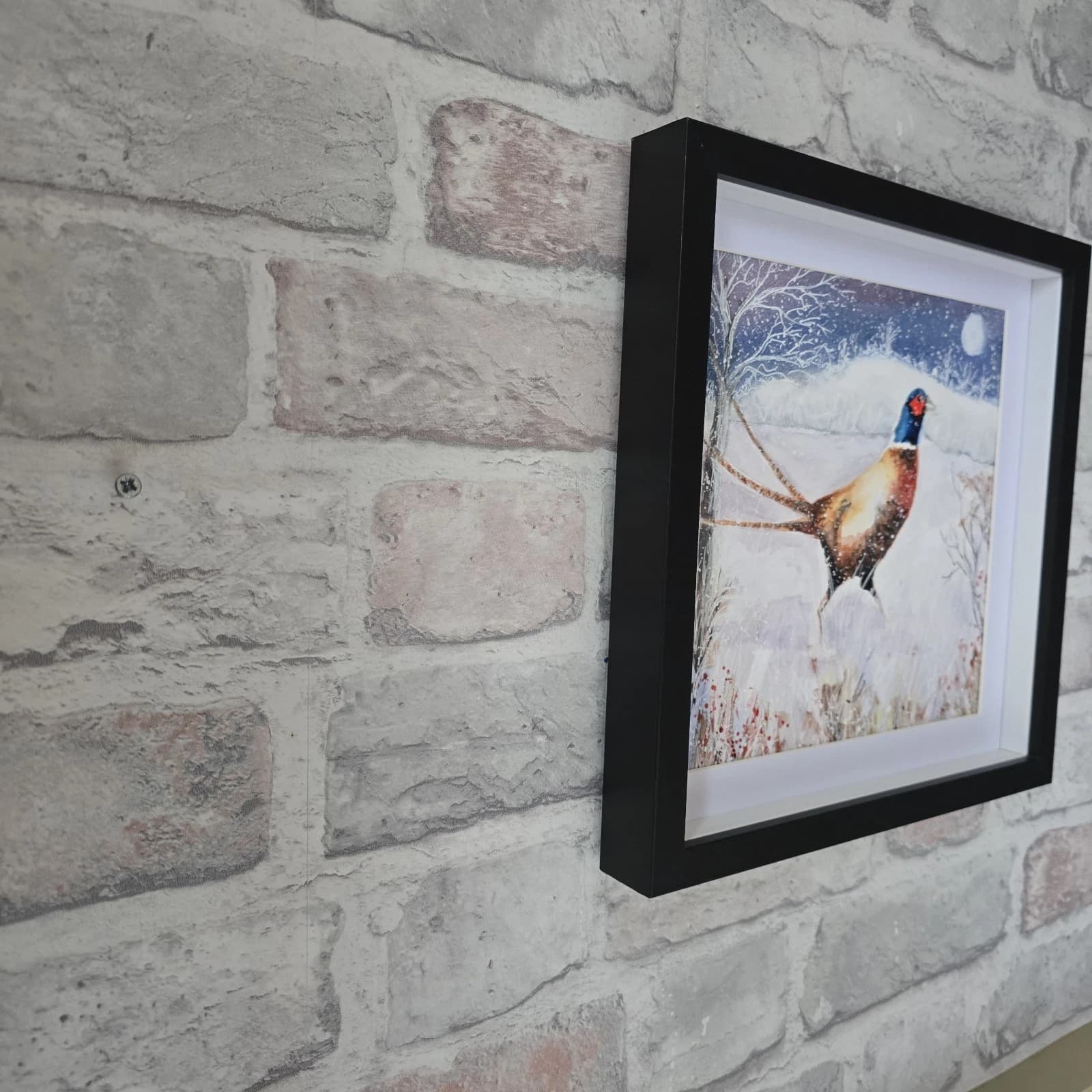 Pheasant Game Bird Watercolour Snow Winter Painting Gift Framed thumbnail 21