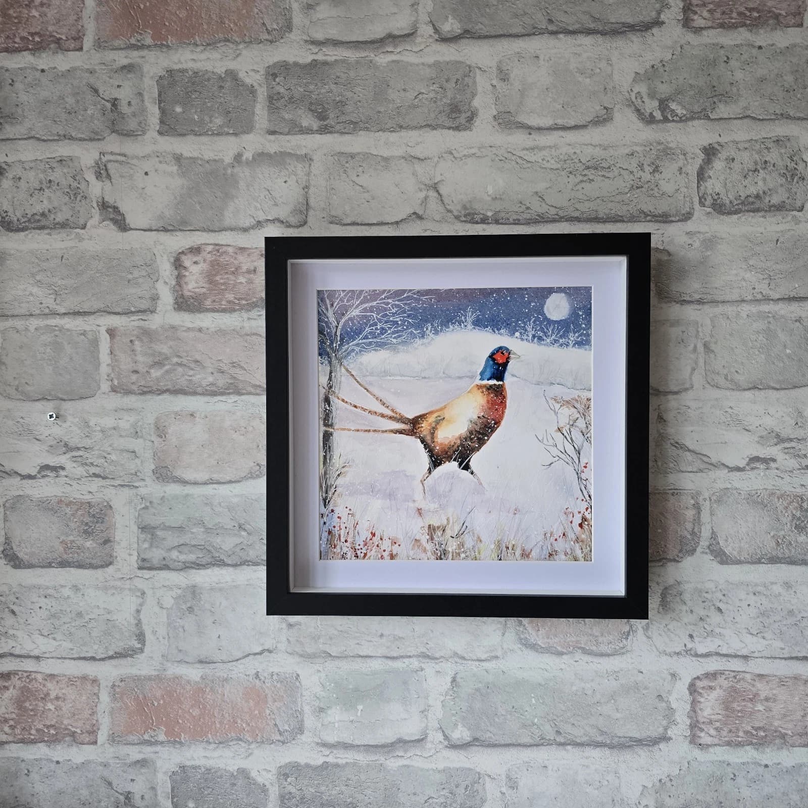 Pheasant Game Bird Watercolour Snow Winter Painting Gift Framed thumbnail 22
