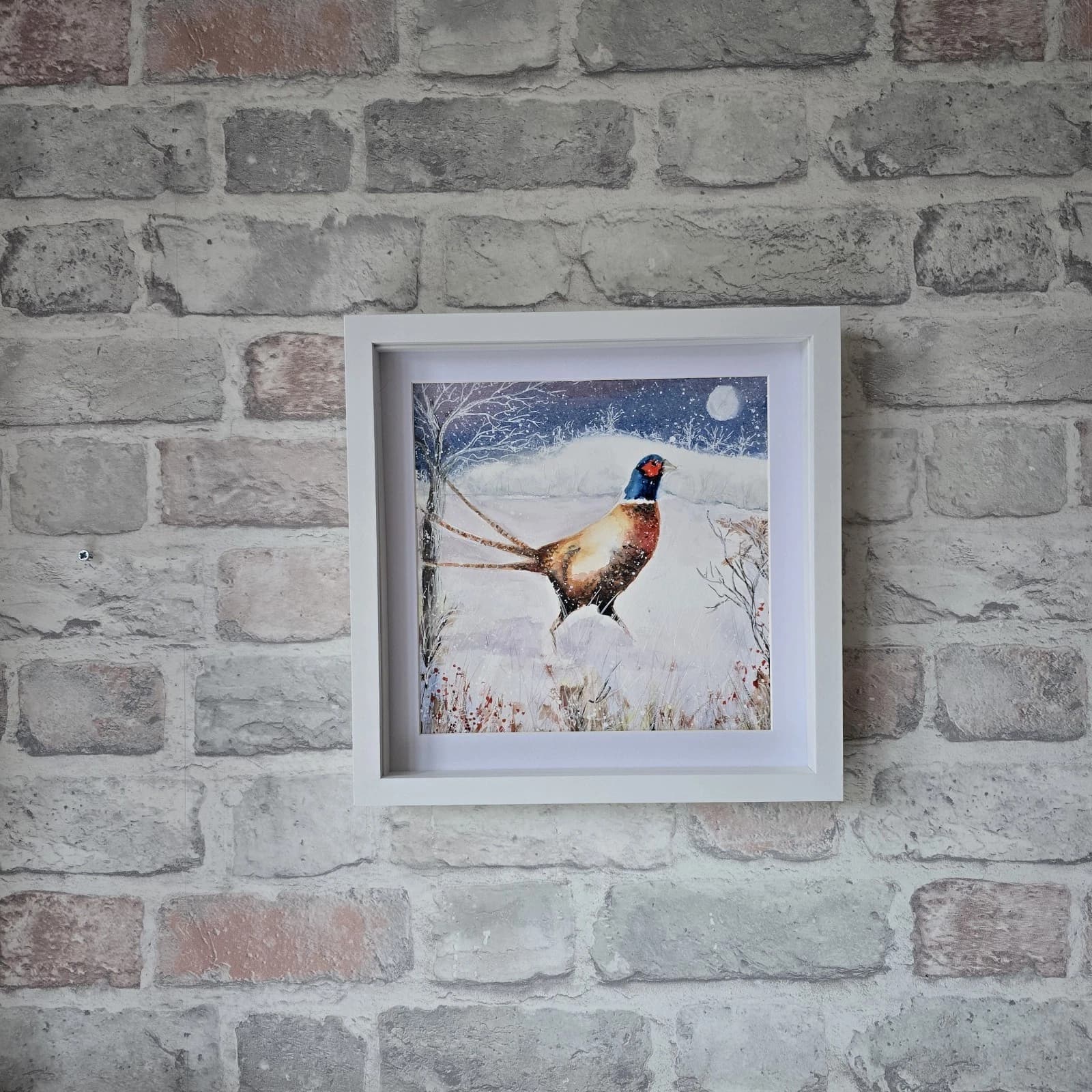 Pheasant Game Bird Watercolour Snow Winter Painting Gift Framed thumbnail 4