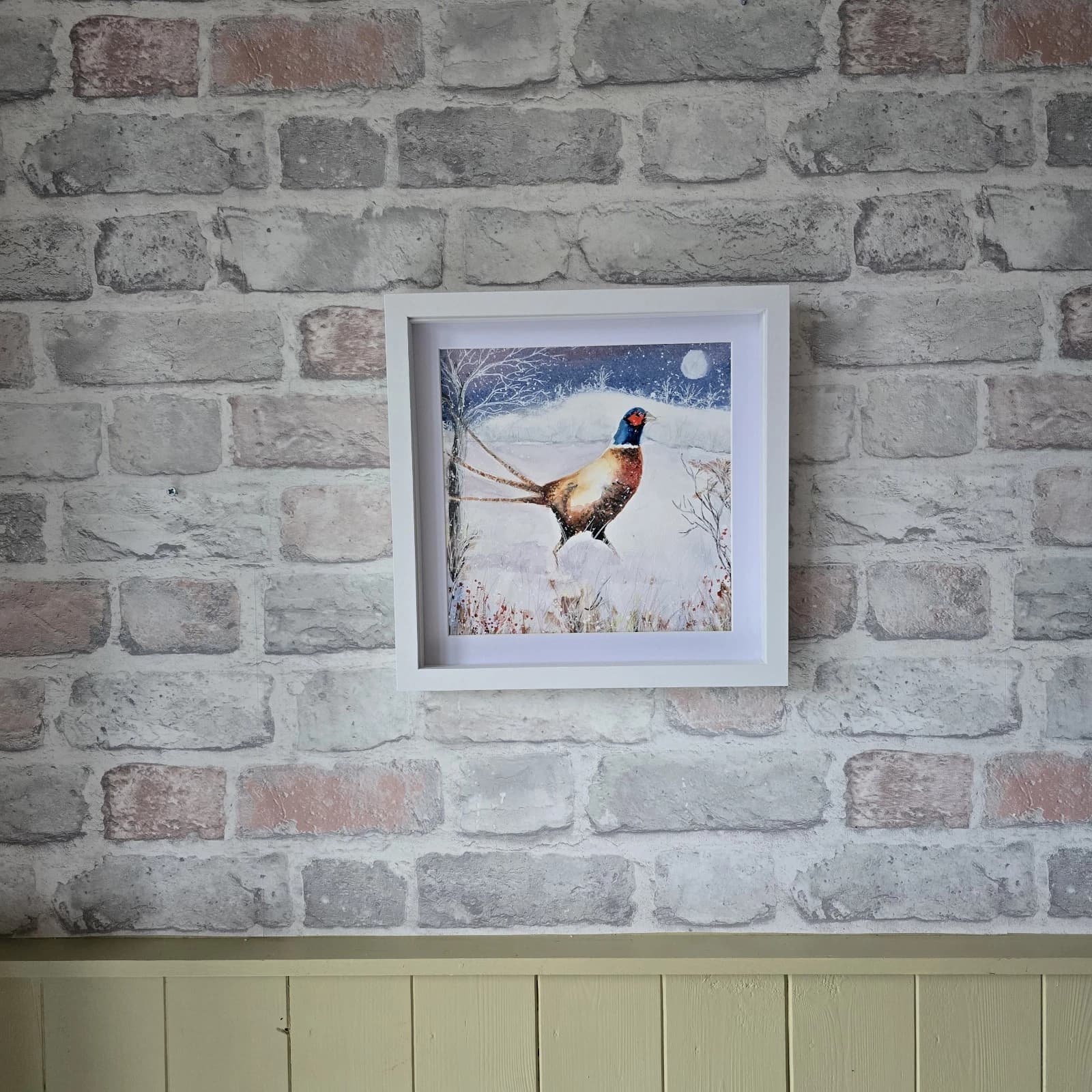 Pheasant Game Bird Watercolour Snow Winter Painting Gift Framed thumbnail 5