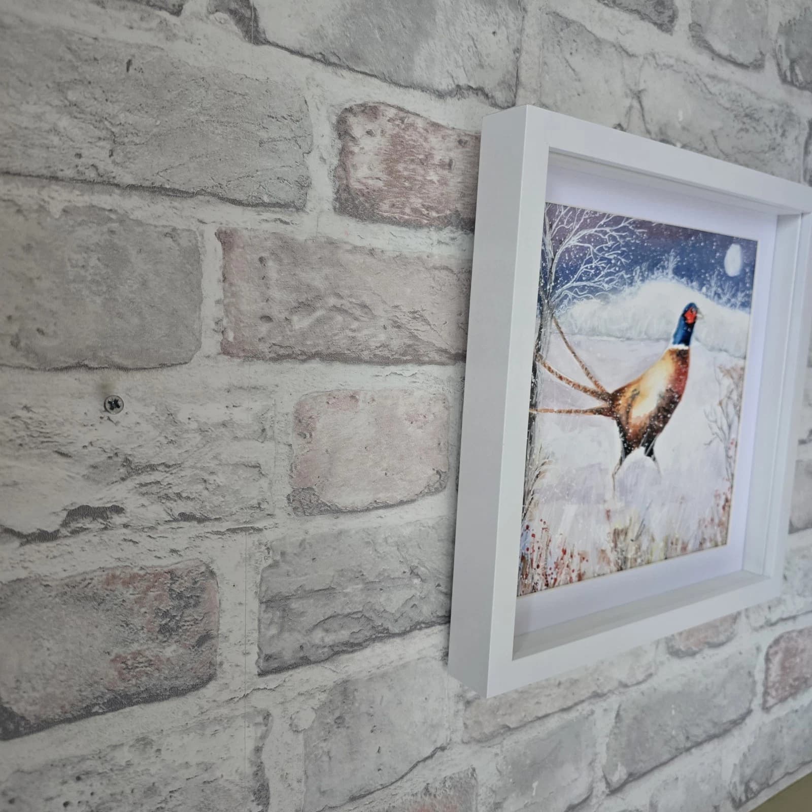 Pheasant Game Bird Watercolour Snow Winter Painting Gift Framed thumbnail 6