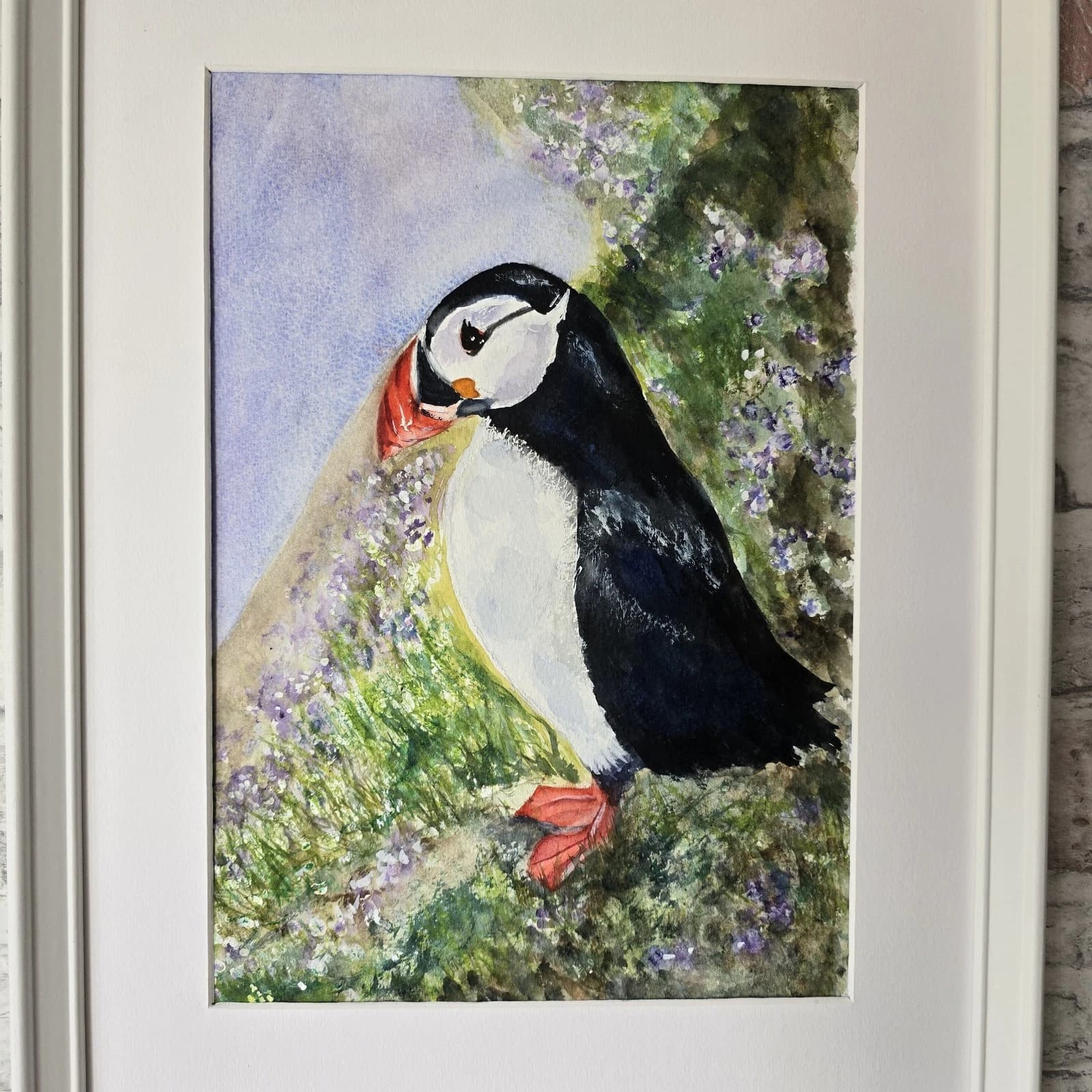 Puffin Watercolour Painting Wildlife Gift Framed thumbnail 11