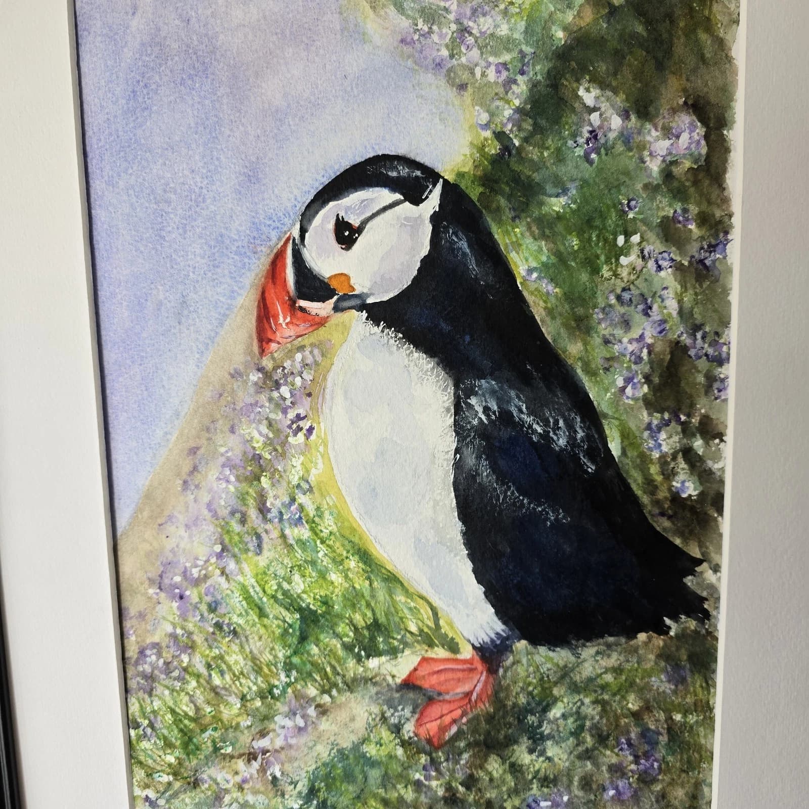 Puffin Watercolour Painting Wildlife Gift Framed thumbnail 12