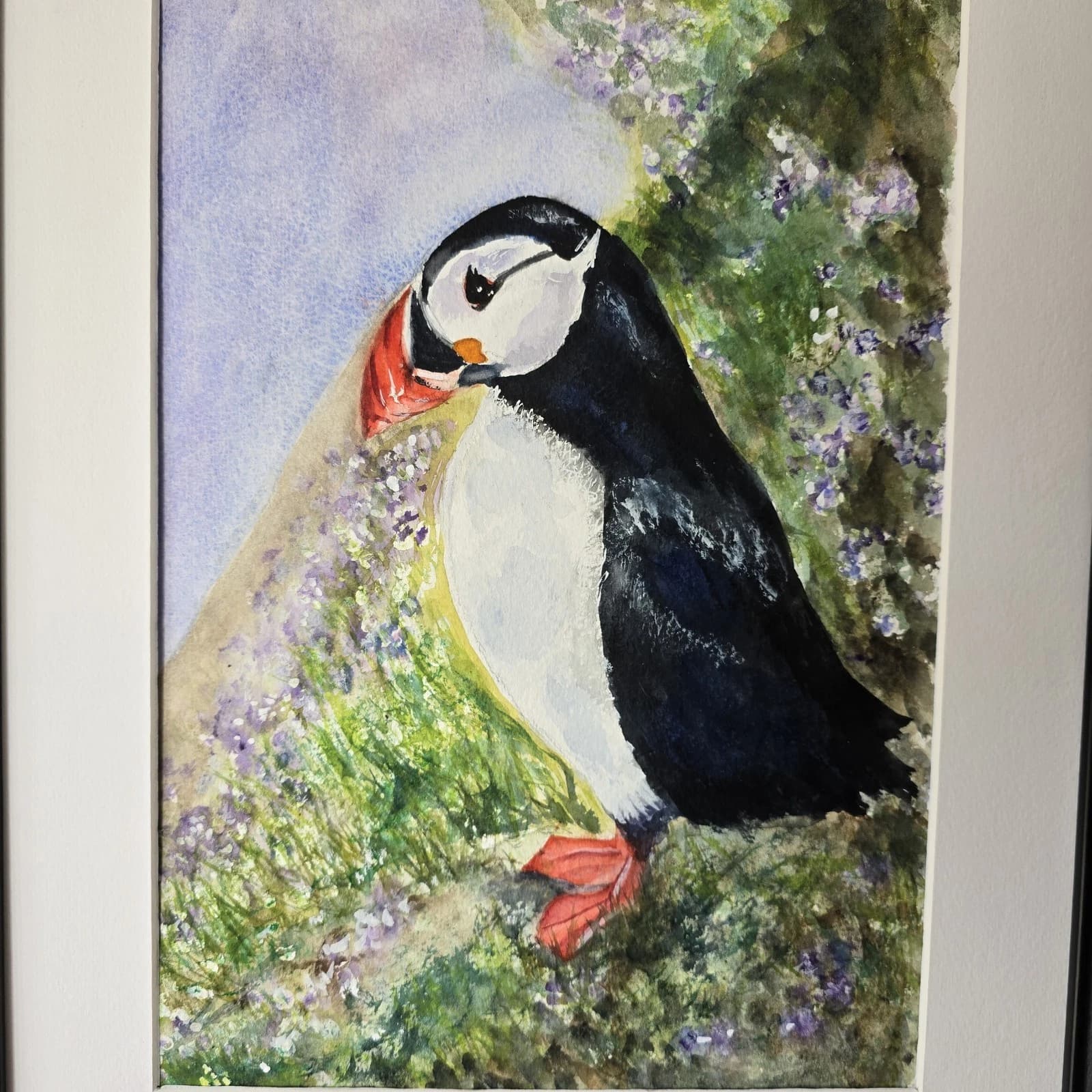 Puffin Watercolour Painting Wildlife Gift Framed thumbnail 13