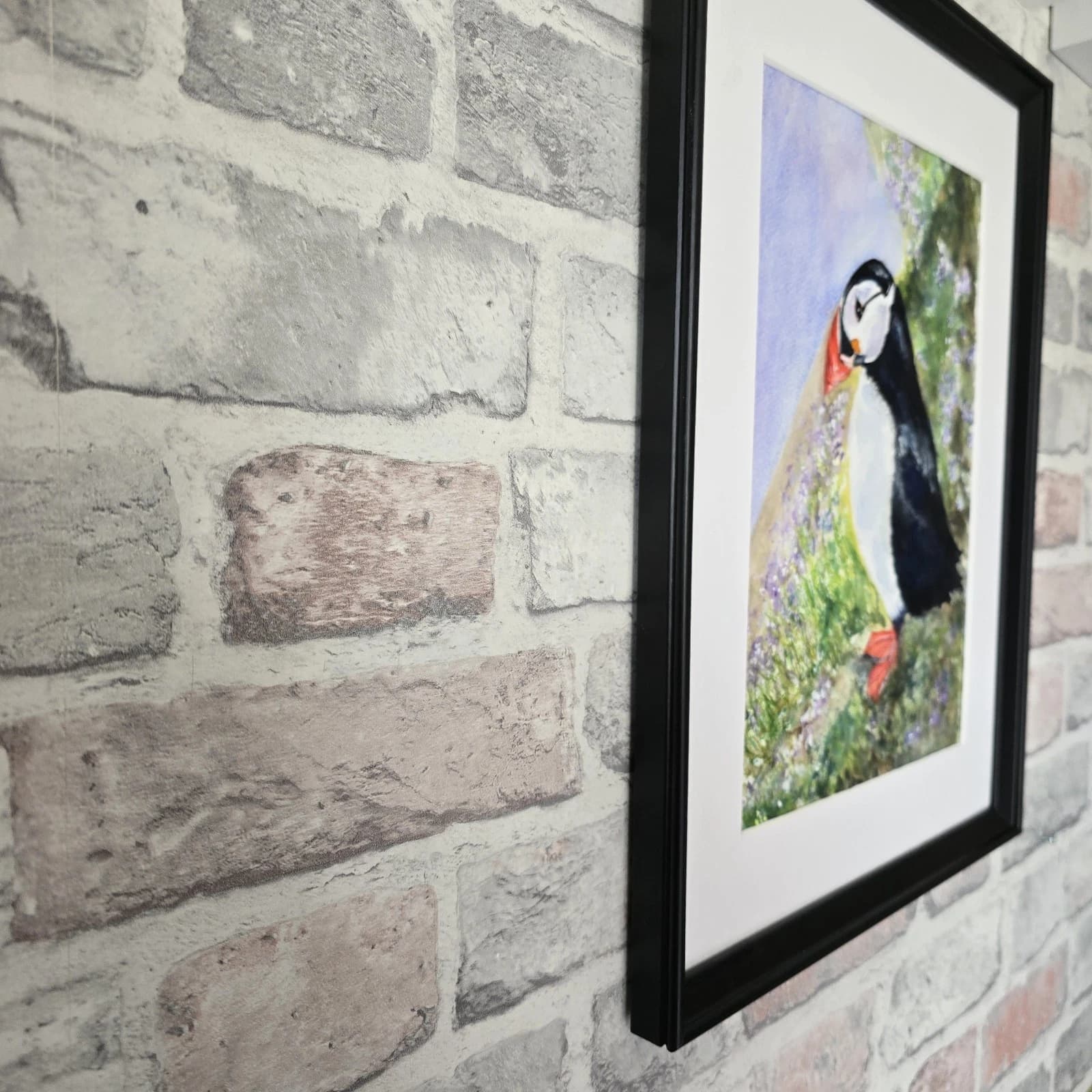 Puffin Watercolour Painting Wildlife Gift Framed thumbnail 7