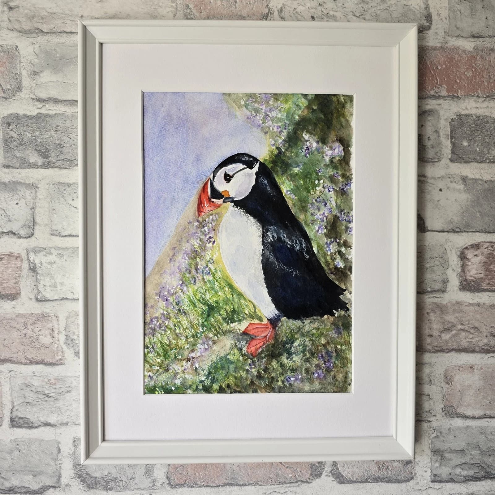 Puffin Watercolour Painting Wildlife Gift Framed thumbnail 8