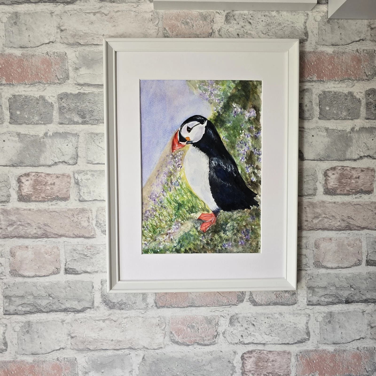 Puffin Watercolour Painting Wildlife Gift Framed thumbnail 9