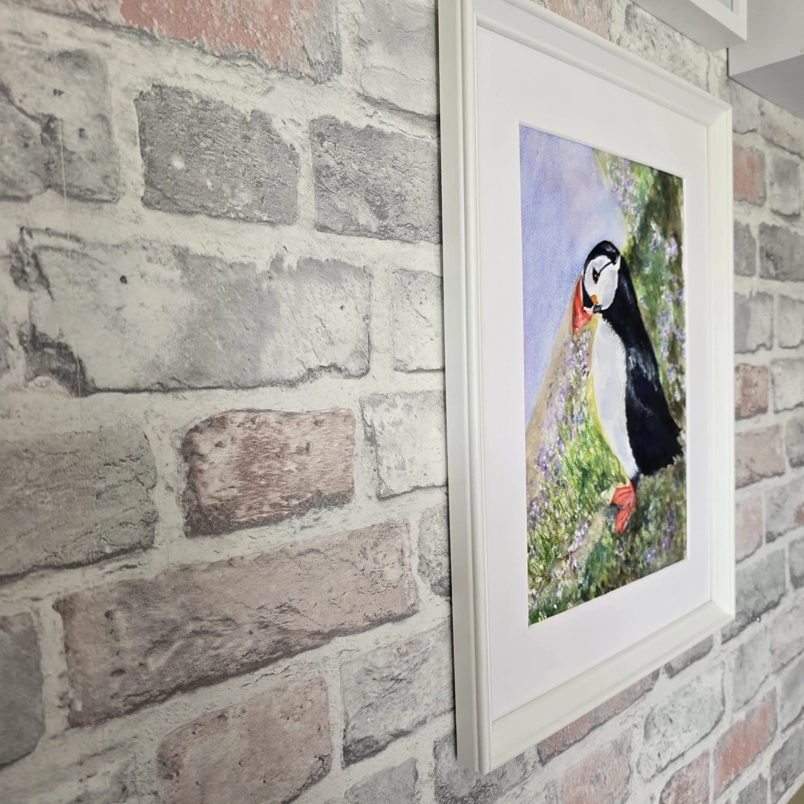 Puffin Watercolour Painting Wildlife Gift Framed thumbnail 10