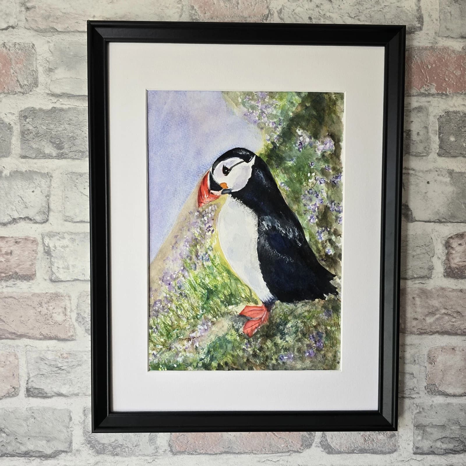 Puffin Watercolour Painting Wildlife Gift Framed
