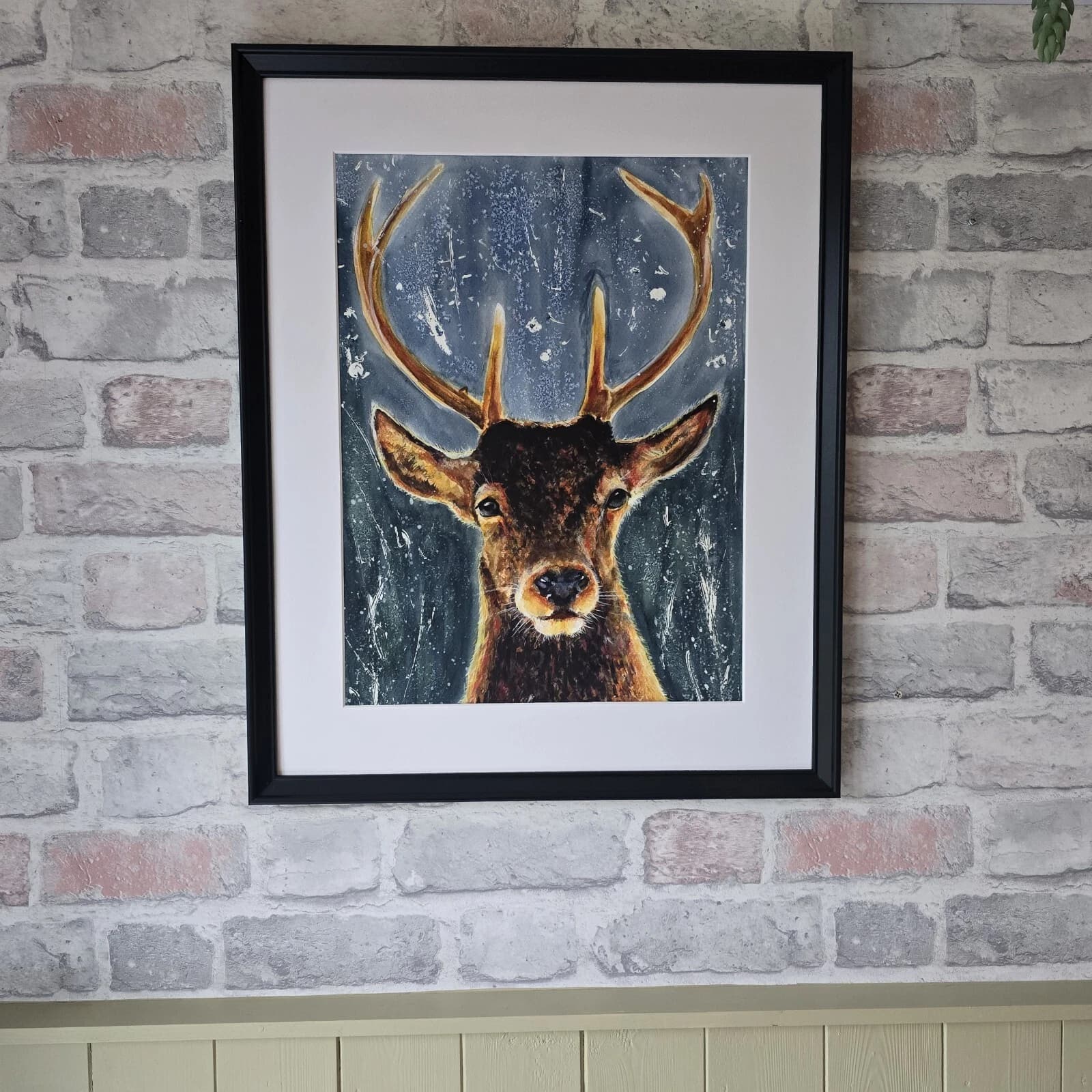 Red Deer Stag Portrait Head Watercolour Painting Wildlife thumbnail 2