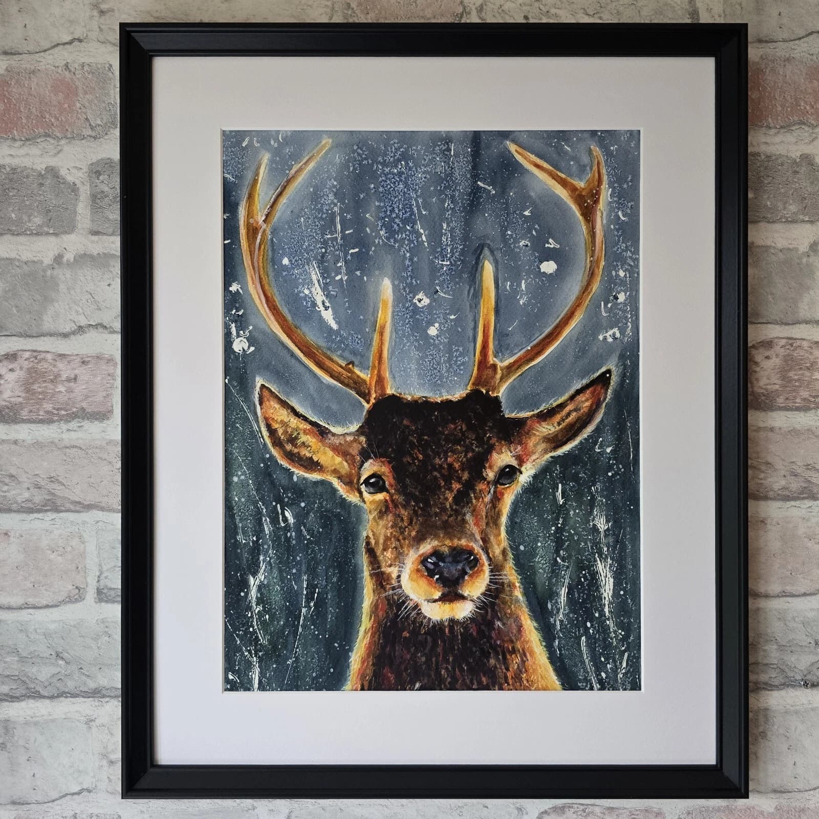 Red Deer Stag Portrait Head Watercolour Painting Wildlife thumbnail 3