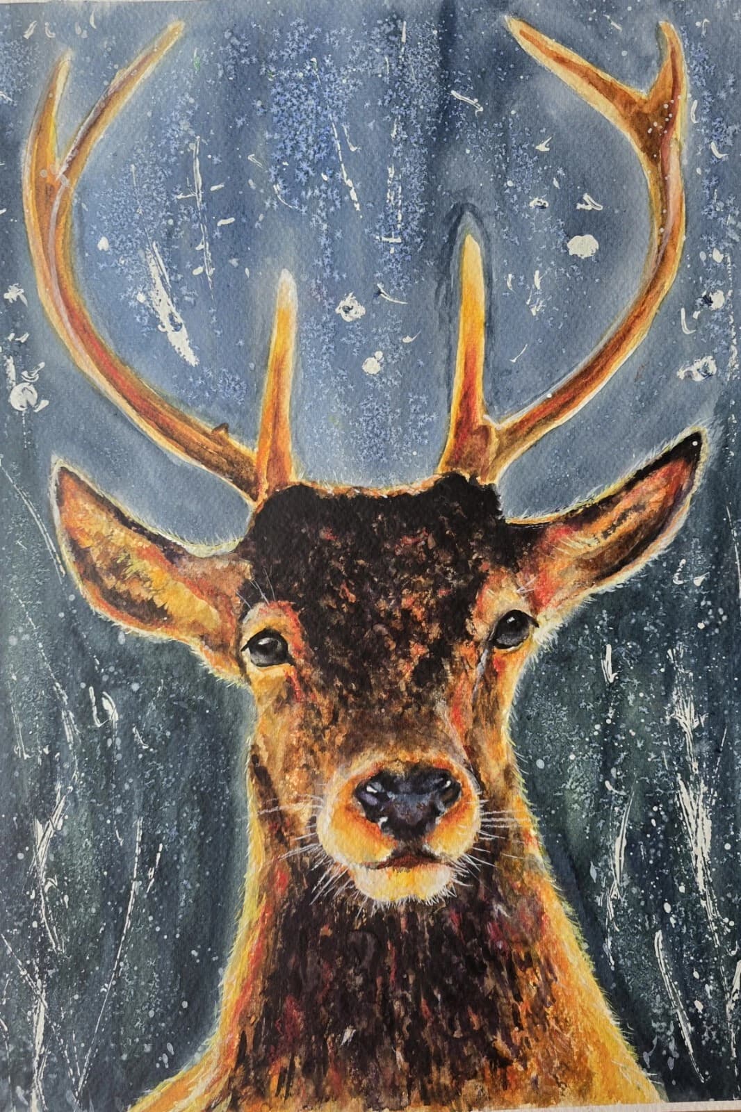 Red Deer Stag Portrait Head Watercolour Painting Wildlife thumbnail 5
