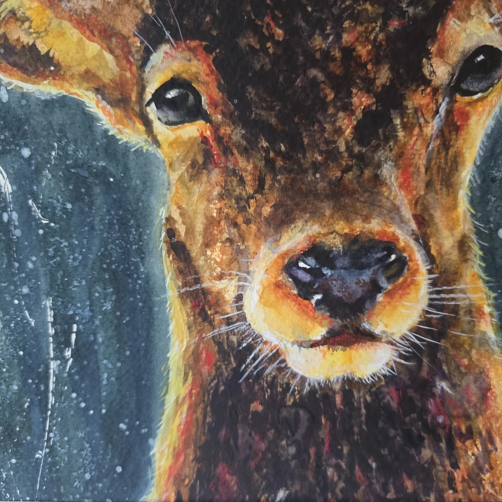 Red Deer Stag Portrait Head Watercolour Painting Wildlife thumbnail 6