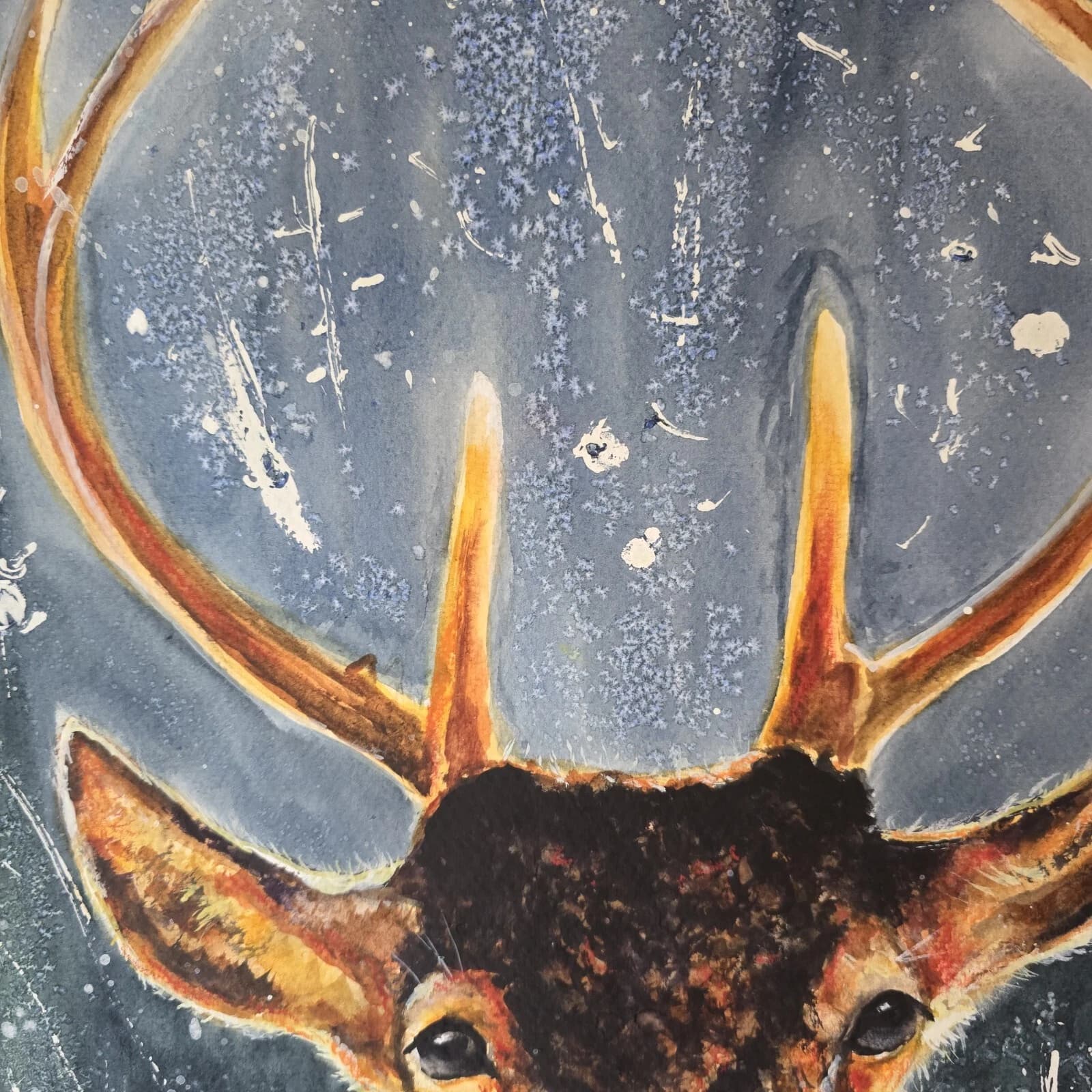 Red Deer Stag Portrait Head Watercolour Painting Wildlife thumbnail 7