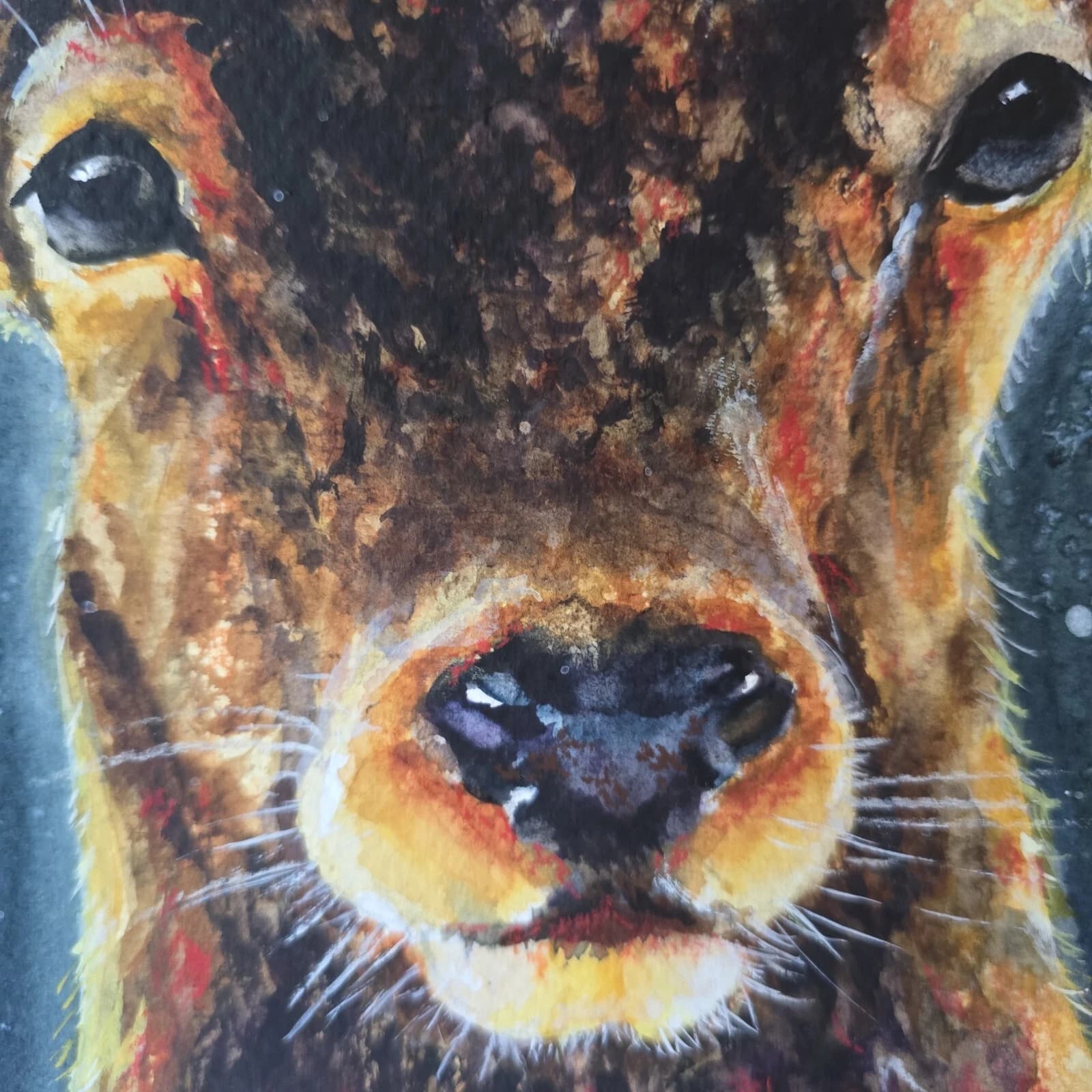 Red Deer Stag Portrait Head Watercolour Painting Wildlife thumbnail 8