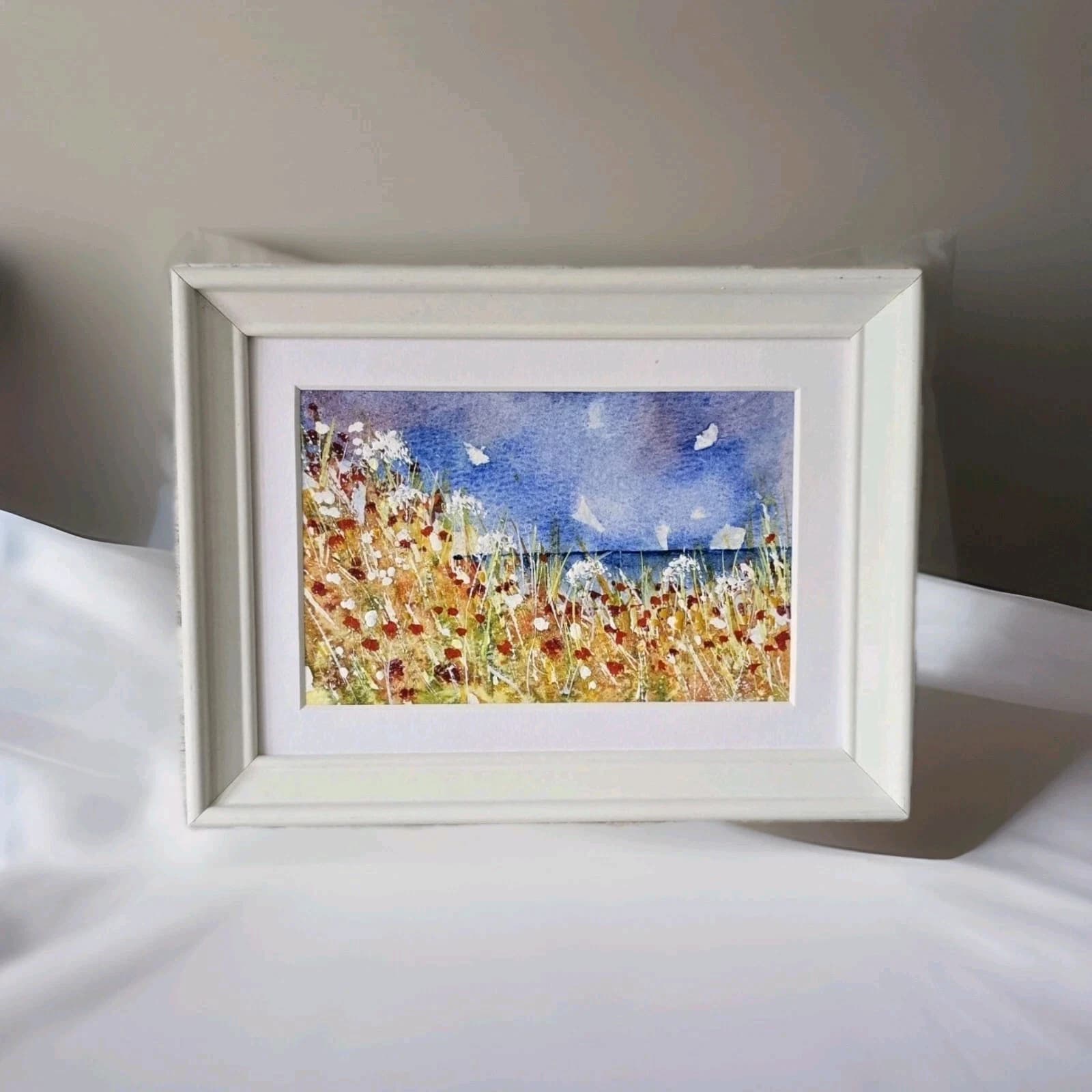 Small Coastal Floral Sunny Landscape Watercolour Painting Framed thumbnail 11