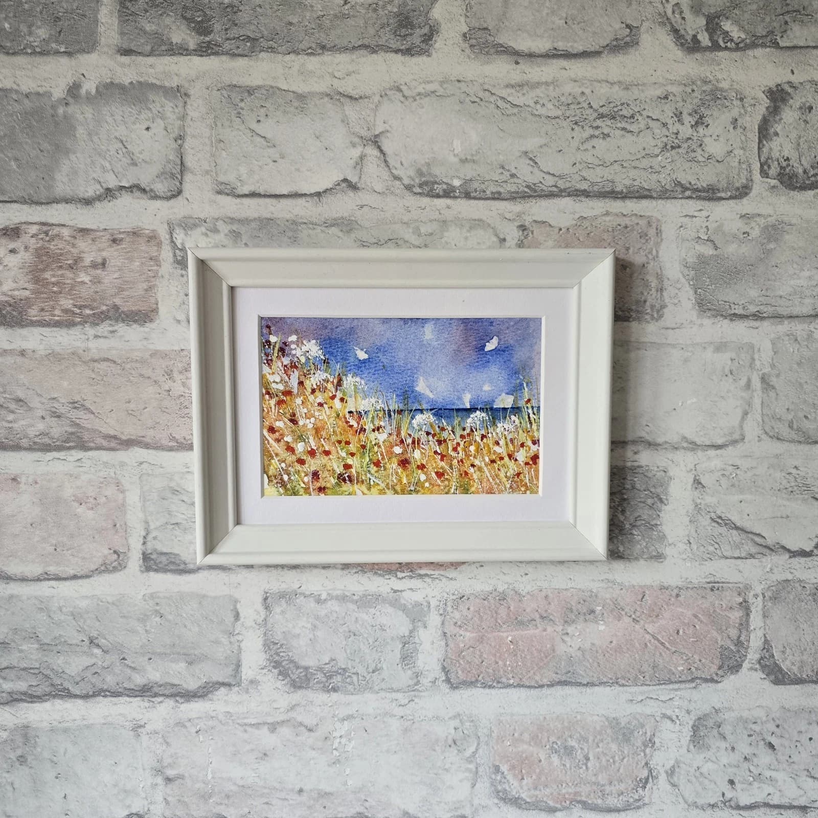 Small Coastal Floral Sunny Landscape Watercolour Painting Framed thumbnail 3