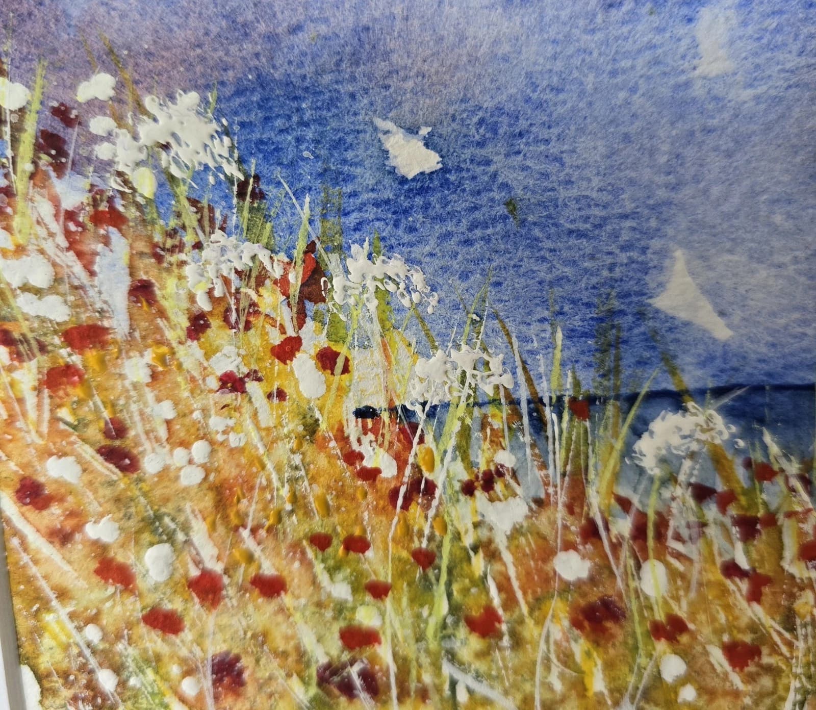 Small Coastal Floral Sunny Landscape Watercolour Painting Framed thumbnail 4