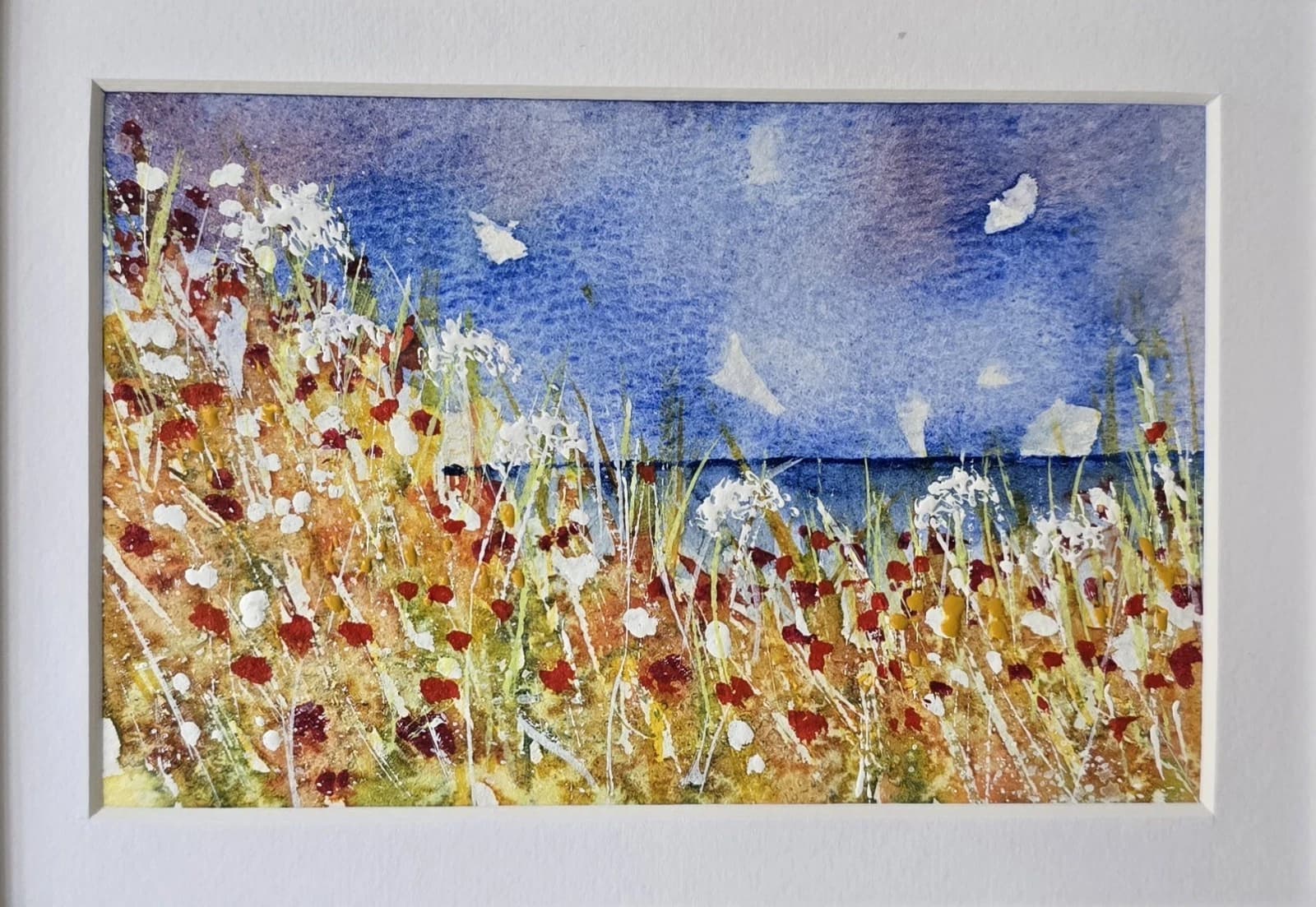 Small Coastal Floral Sunny Landscape Watercolour Painting Framed thumbnail 5