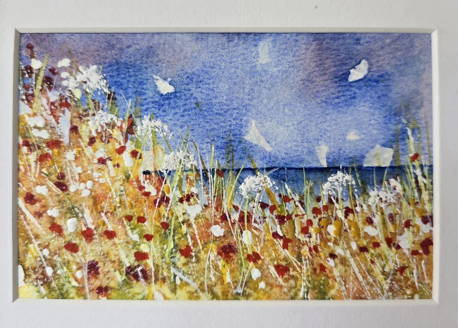 Small Coastal Floral Sunny Landscape Watercolour Painting Framed thumbnail 6