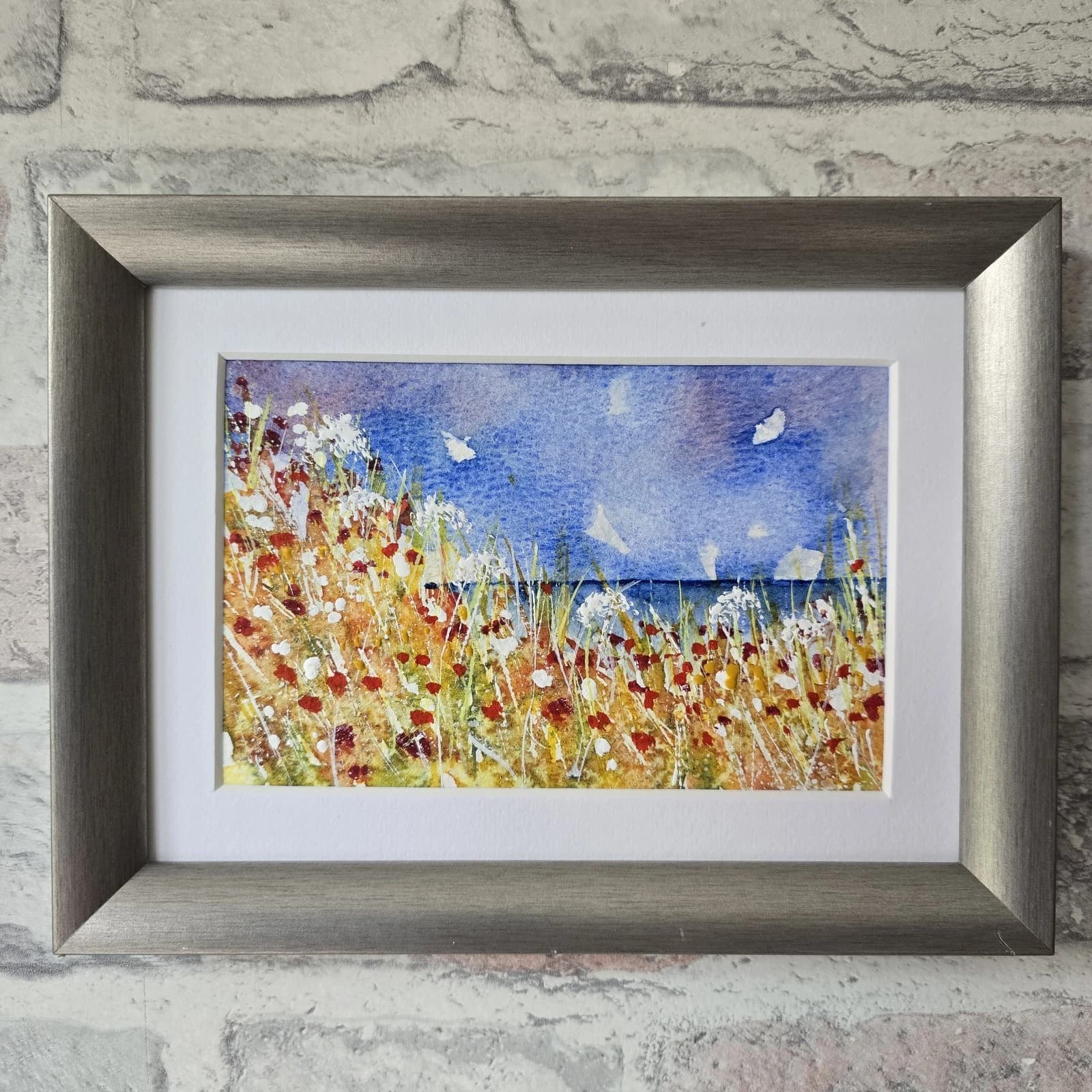 Small Coastal Floral Sunny Landscape Watercolour Painting Framed thumbnail 7