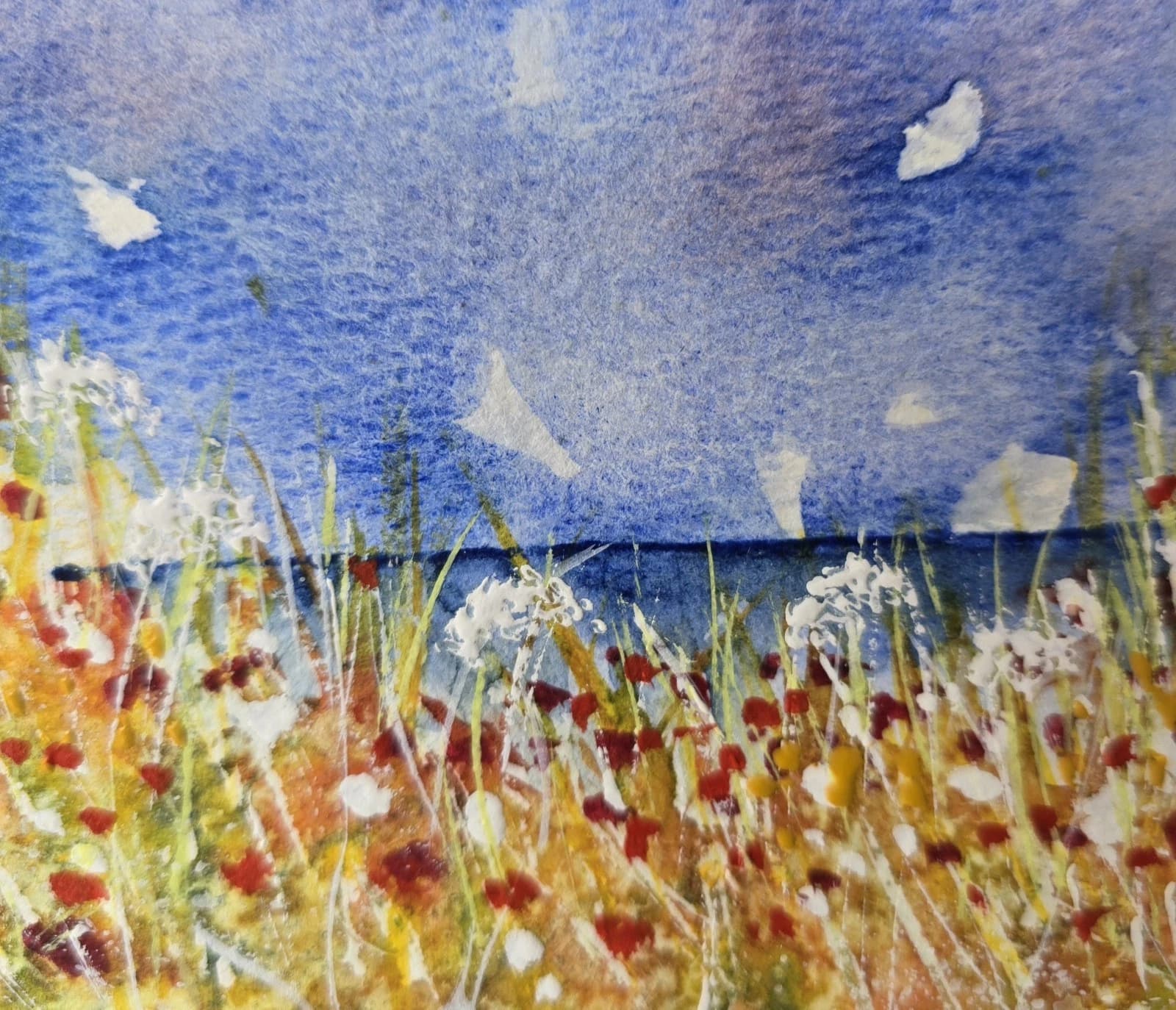 Small Coastal Floral Sunny Landscape Watercolour Painting Framed thumbnail 10