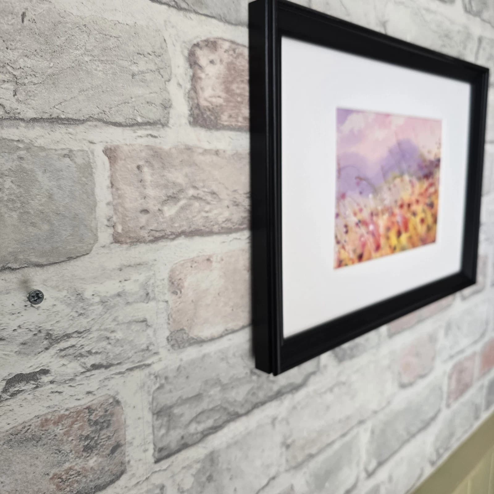 Small Landscape Hills Wildflowers Sunny Watercolour Painting Framed thumbnail 3